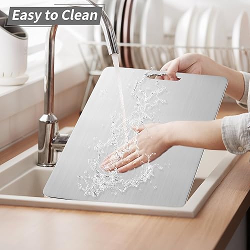 Miniatura 2 de Tabla de cortar de doble cara para cocina, de acero inoxidable 304 de grado alimenticio, adecuada para carne, frutas y verduras (mediana (14.2 x 9.8