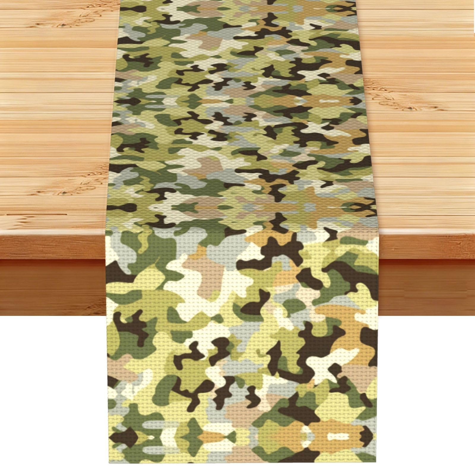 Muted Sage Camo Weave Printed Table Runner 13 x 72, Wrinkle Resistant Decor for Dining Table Coffee Table Fireplace