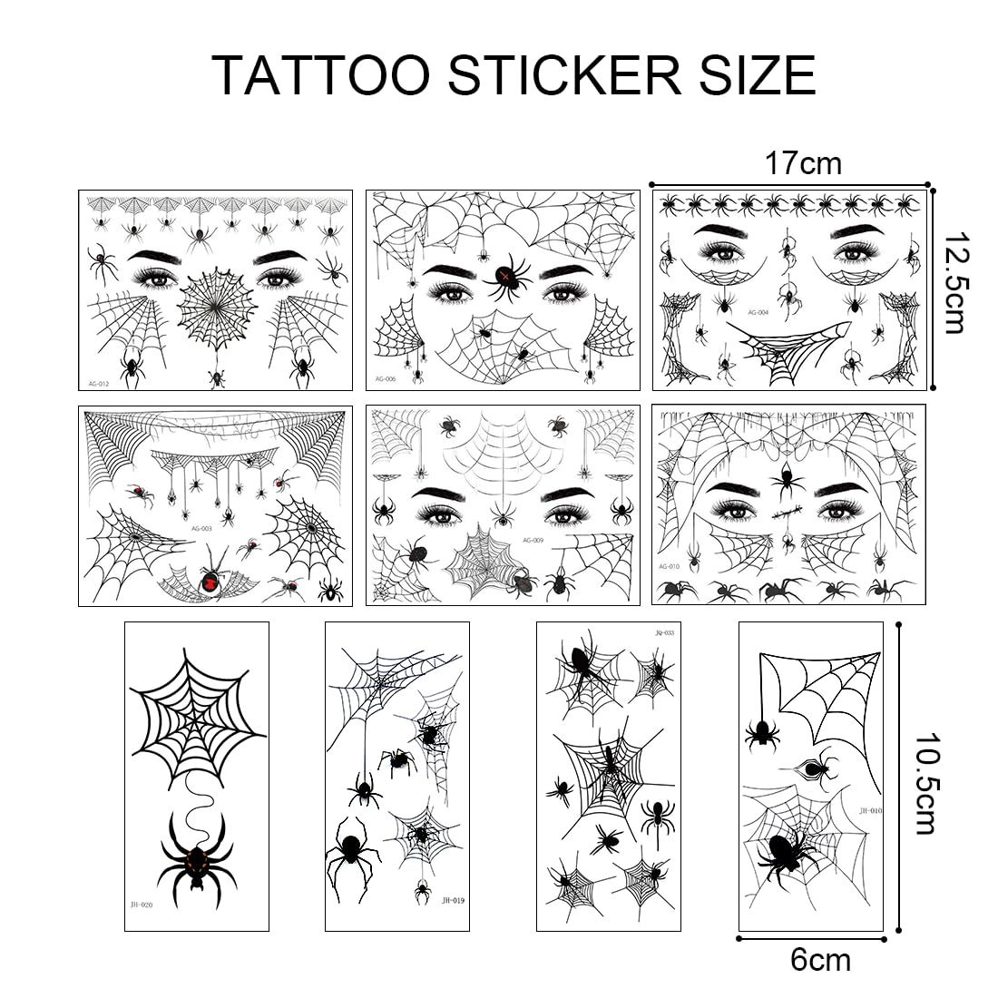 Halloween Ragno Tatuaggi Temporane,10 Fogli Tatuaggio Temporaneo di Ragno, Adesivi Viso Halloween, Ragnatele Faccia Tatuaggi, per Halloween Mascherata Carnevale Festa di Trucco