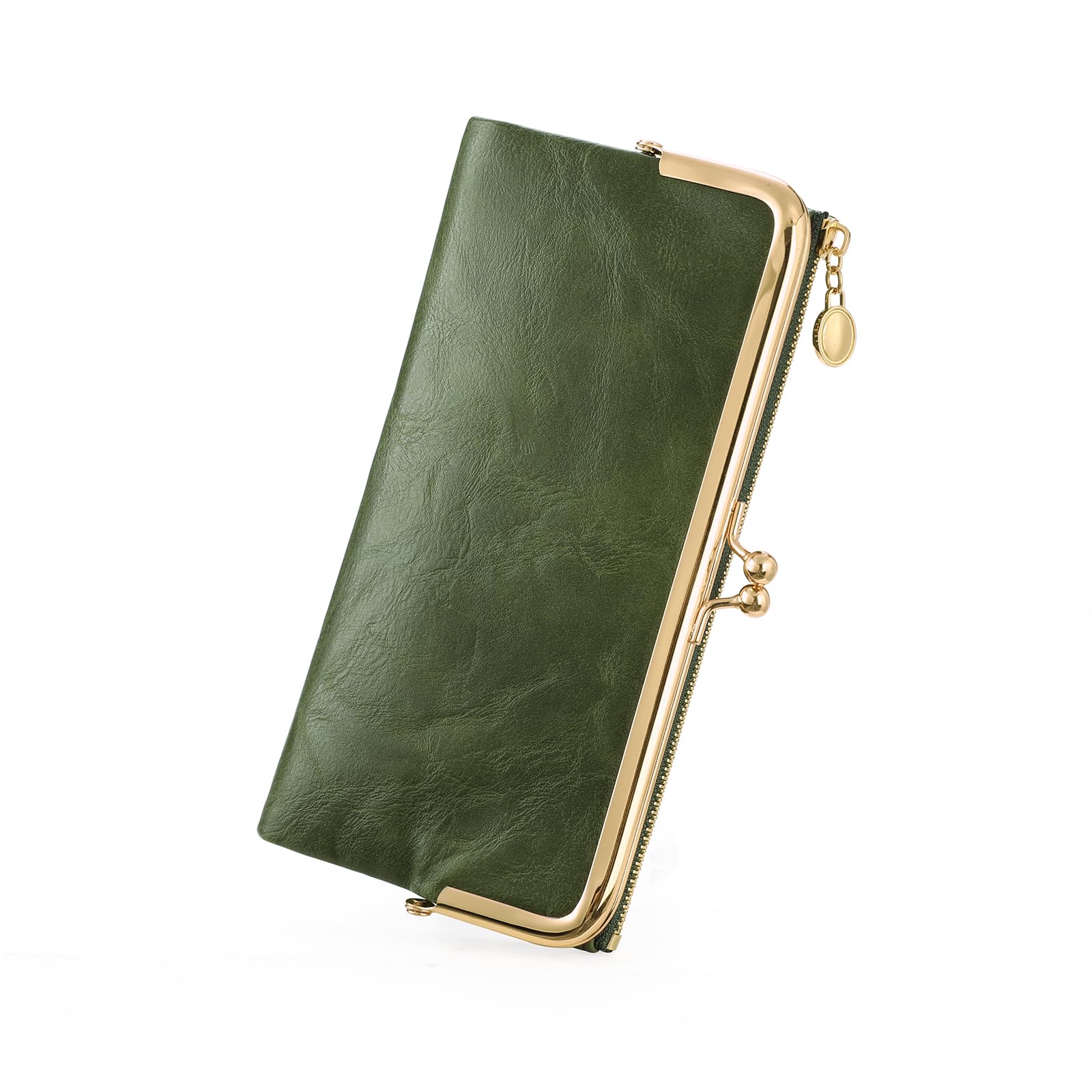 Photo 1 of GOIACII Womens Wallet Kiss Lock Bifold Leather Wallets for Women Green