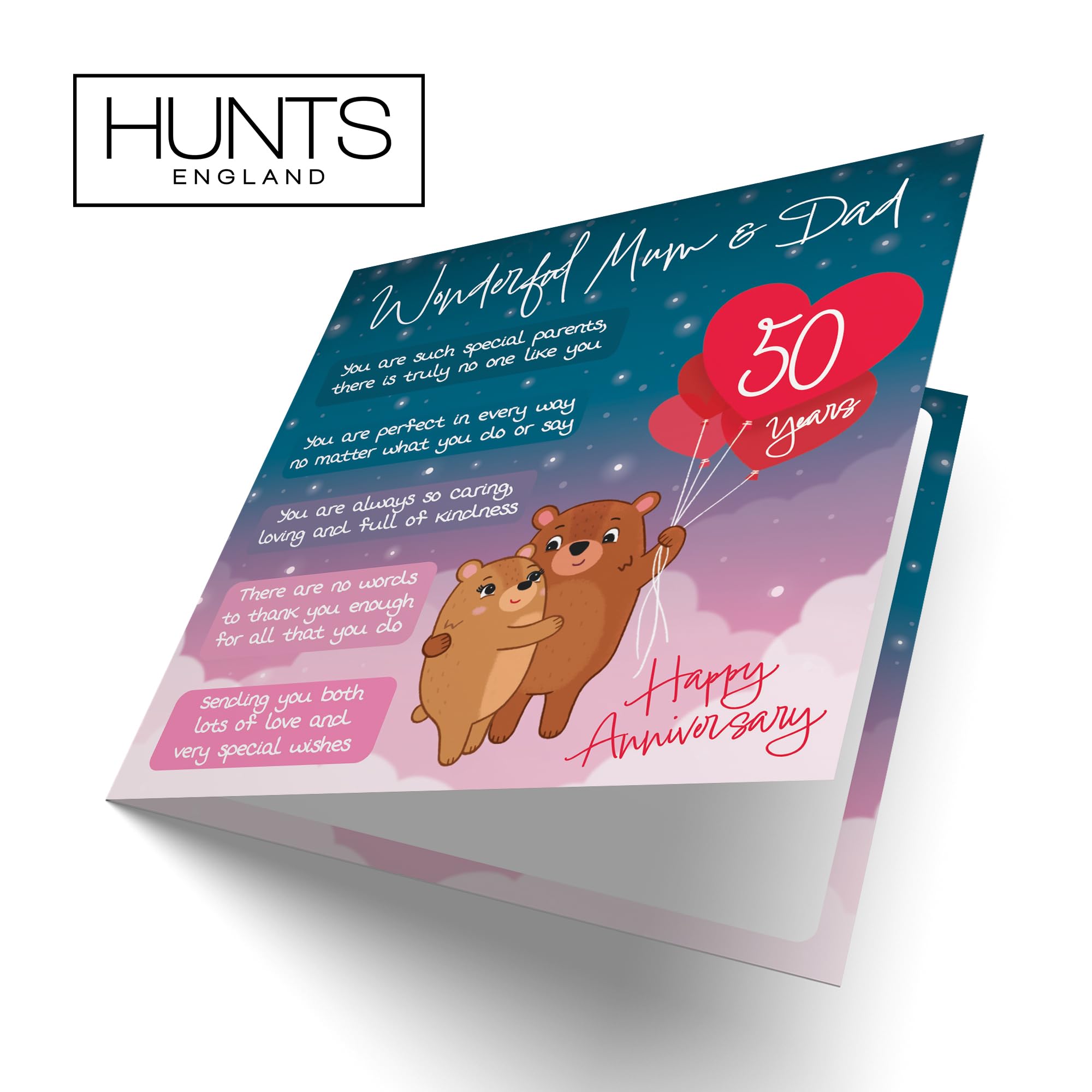Hunts England, Mum And Dad 50th Anniversary Card, Starry Night, Cute Bears, Verse 50th Anniversary Card For Mum And Dad - Image 4