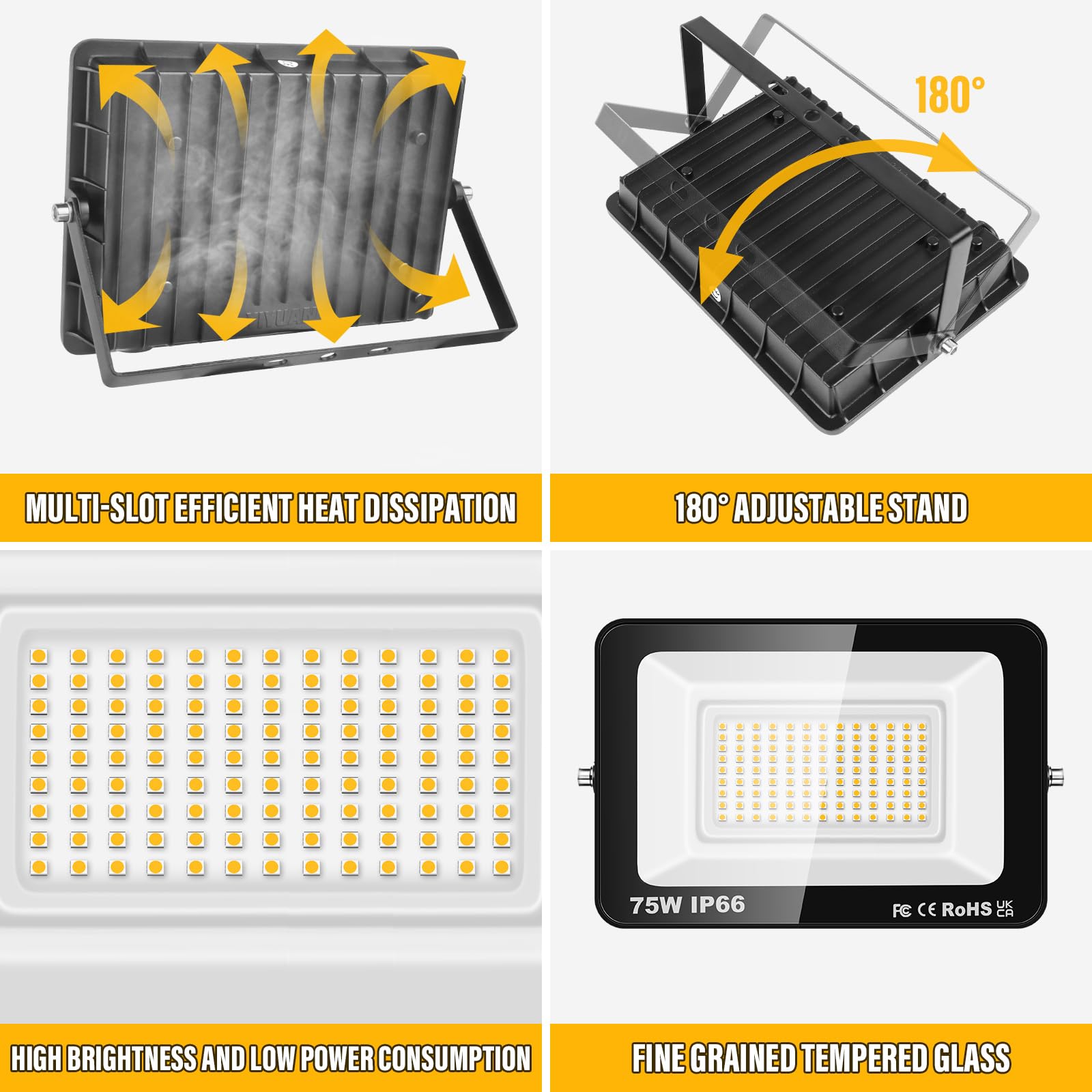 RIGIDON 75W LED Flood Light with 1M Cable UK Plug - Image 2