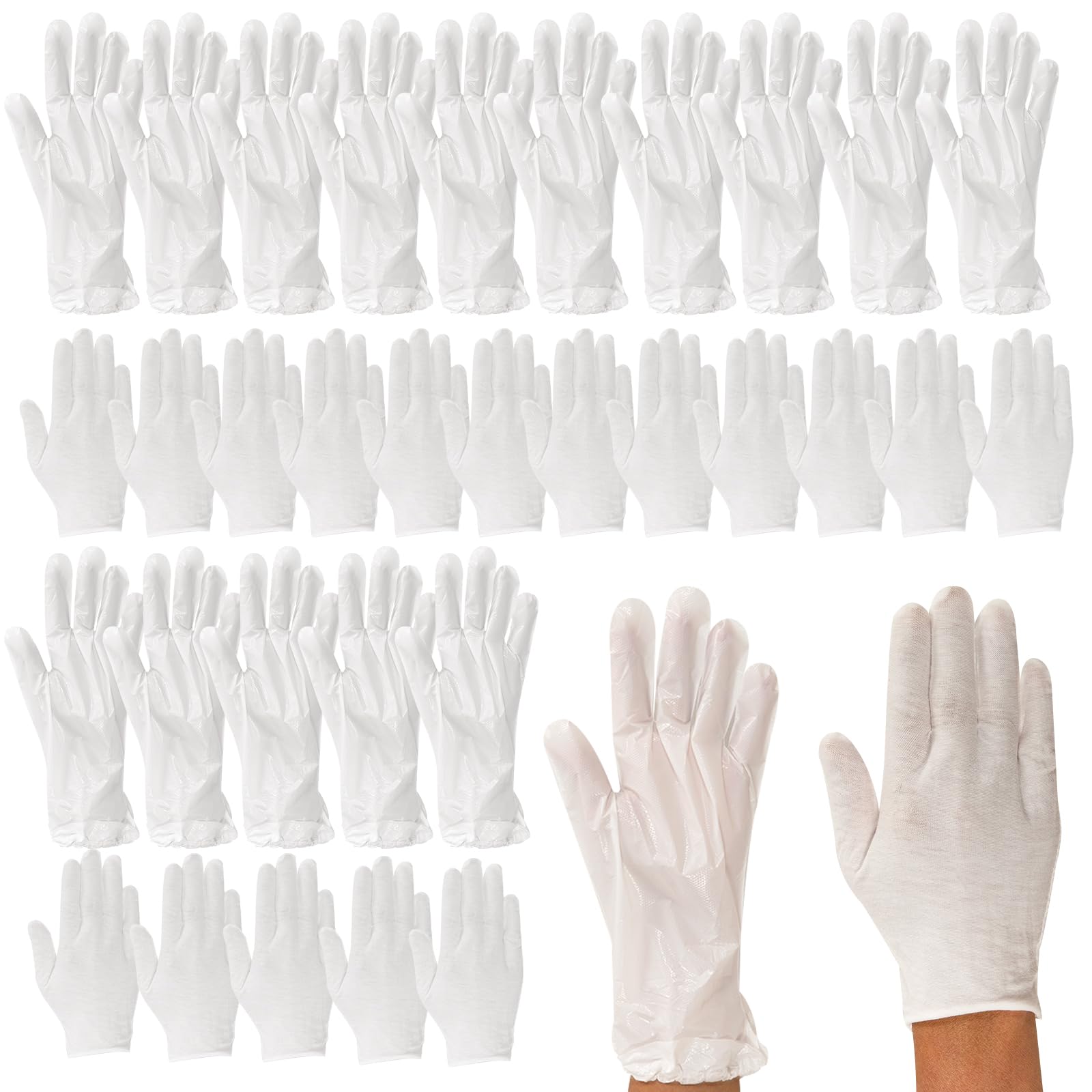 50 Pairs White Cotton Gloves Eczema for Dry Hands Sleeping,Moisturizing Night Washable White Cotton Gloves for Sleeping Eczema,Stretchable Cloth Glove for Coin Jewelry Silver Inspection