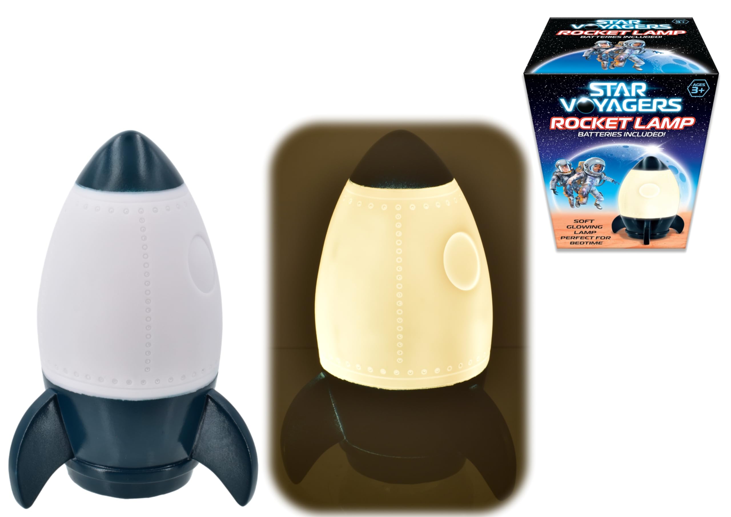 KandyToys Space Voyagers Nursery Night Light - Rocket Spaceship Shaped Warm LED Night Light | Battery Operated