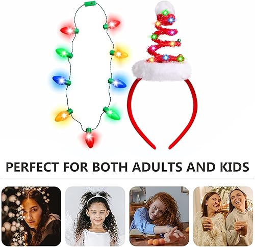Miniatura 7 de Farochy Christmas Tree Headband with Light Necklace 2PCS Christmas LED Headband with Christmas Bulb Necklace Santa Headband