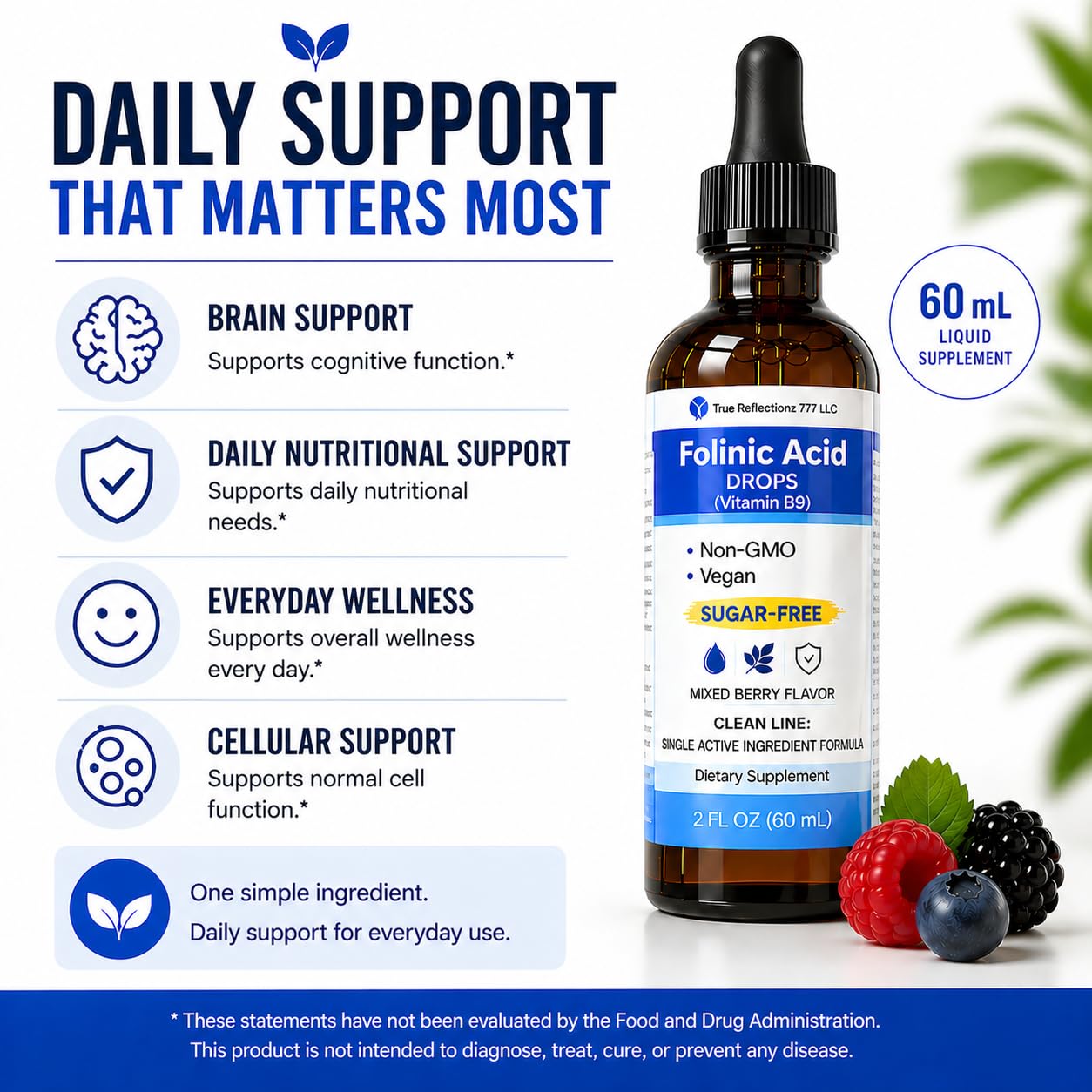 Folinic Acid Drops Kids & Adults - 500mcg Vitamin B9 Liquid Kids 60 mL | Methylation Support Supplement | Bioavailable Folate | Sugar Free, Non-GMO, Vegan | Gentle Methylation — Amazon image 4