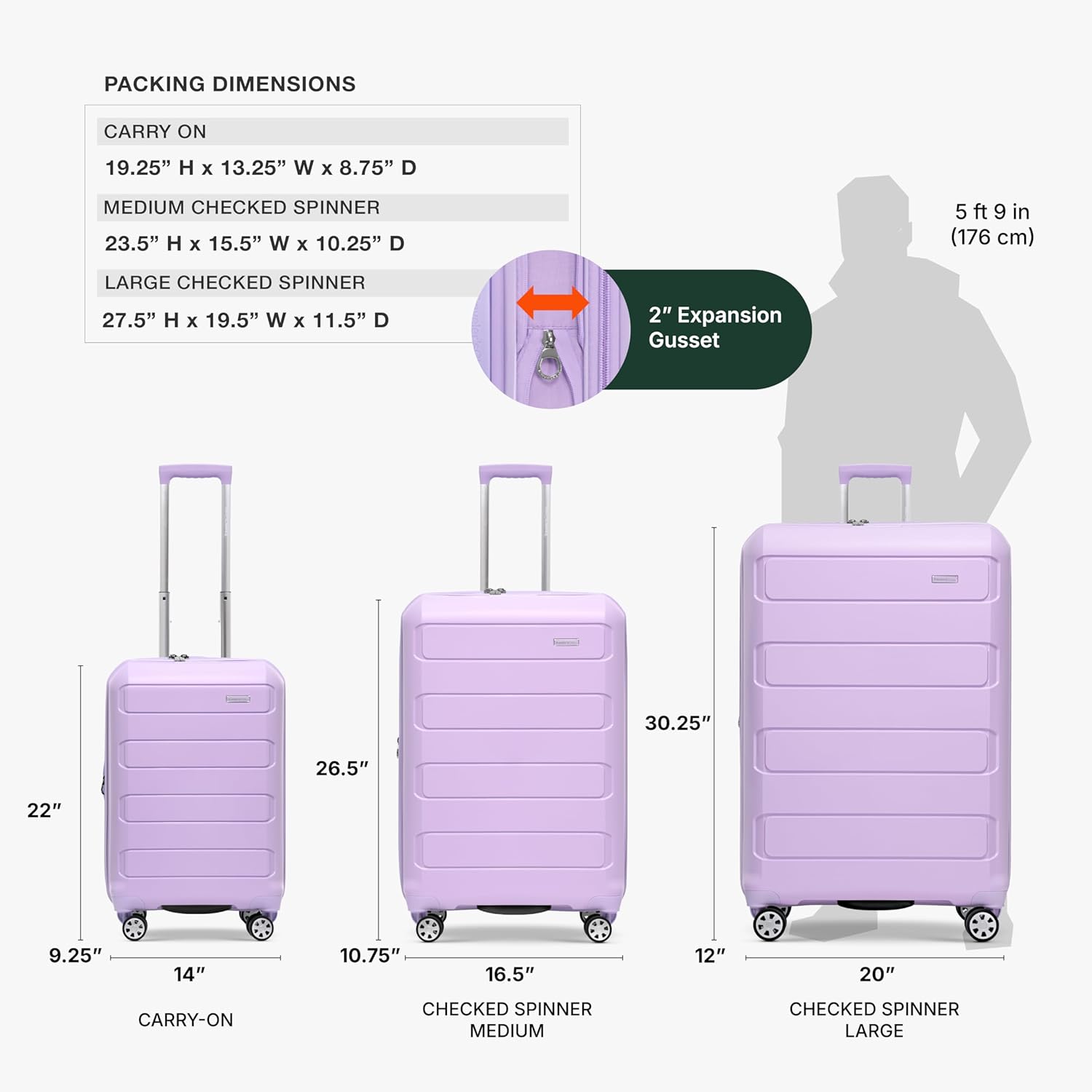 Traveler's Choice Pagosa Indestructible Hardshell Expandable Spinner Luggage, Lavender, 22-Inch Carry-on - Image 4
