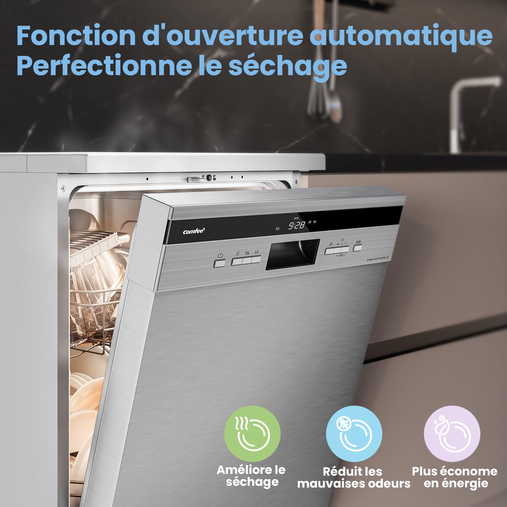Lave-vaisselle pose libre COMFEE' FD1435E-X 14 couverts 44 dB acier inoxydable