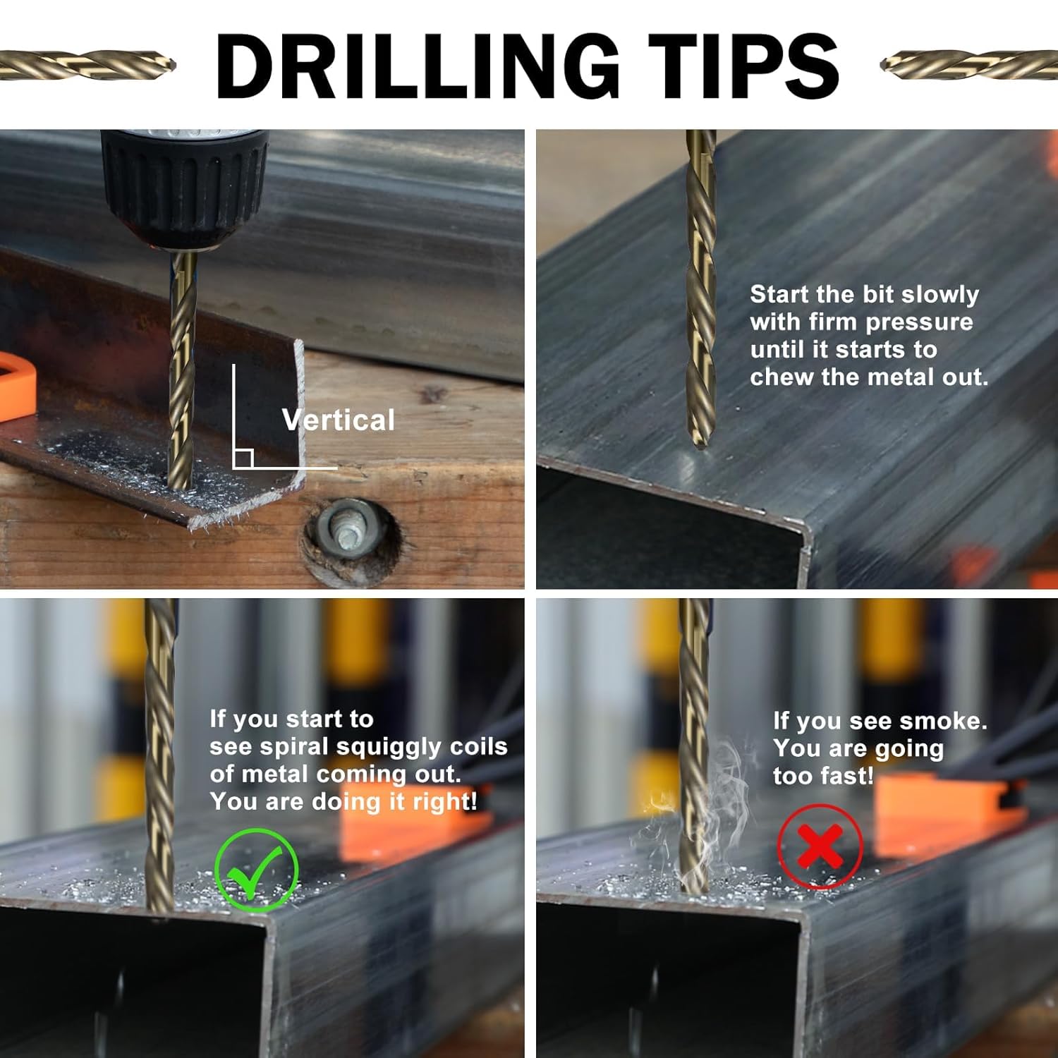 SALI Cobalt Drill Bit Set,9 Pack 1/16 Inch to 3/8 Inch Hex Shank High Speed Steel Jobber Drill Bits, for Hardwood, Aluminum,Metal,Copper,Alloyed Steel