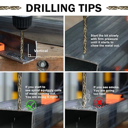 Miniatura 5 de SALI Juego de 9 brocas de cobalto, vástago hexagonal de 116 a 38 pulgadas, brocas de acero de alta velocidad, para madera dura, aluminio, metal,