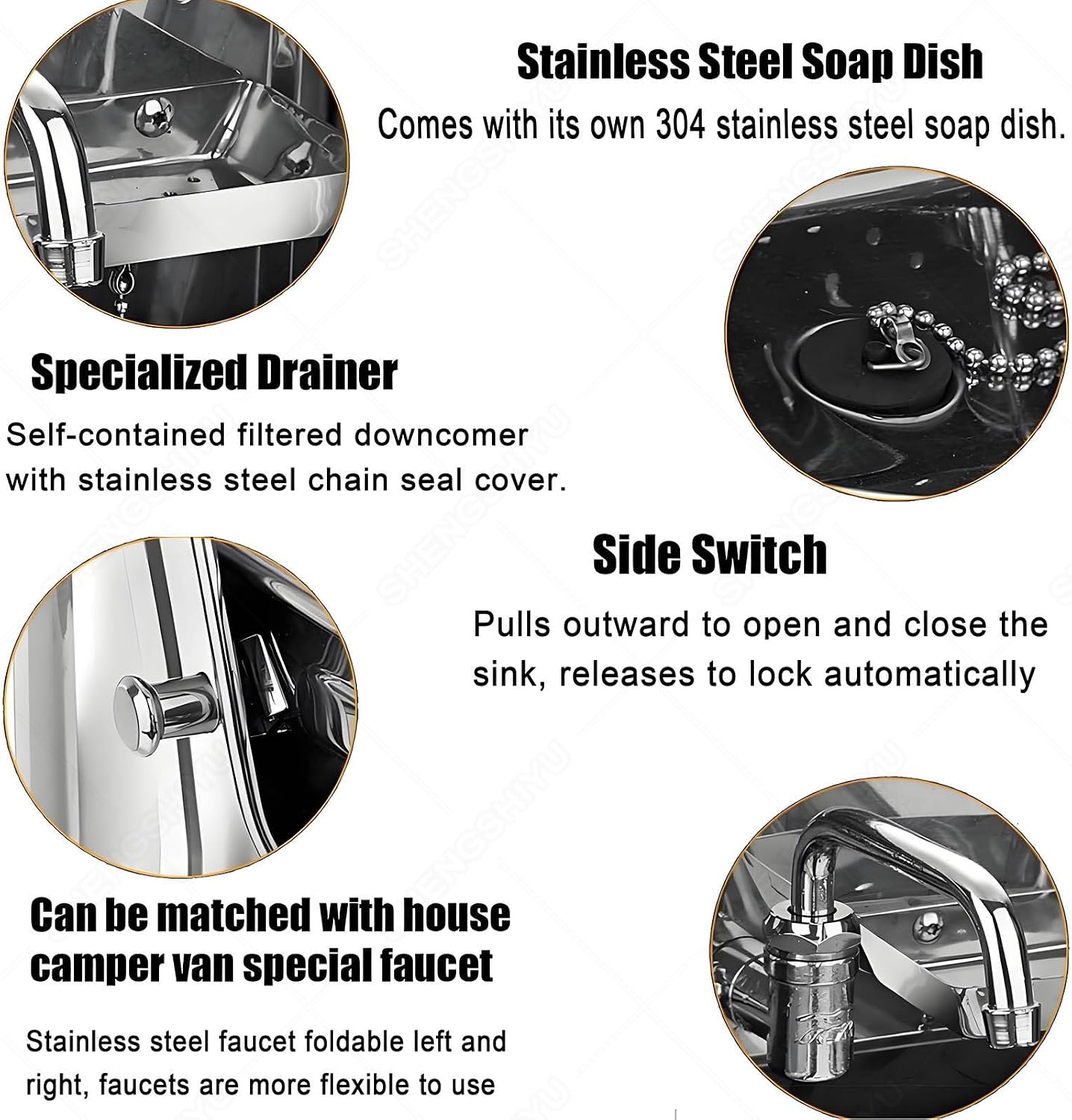 Rv Sink, Stainless Steel Single Bowl Hand Wash,Wall Mounted Stainless Steel Single Bowl Sink,Folding Faucet with Filter Drain & Shelf,for Campers & Yachts Silver