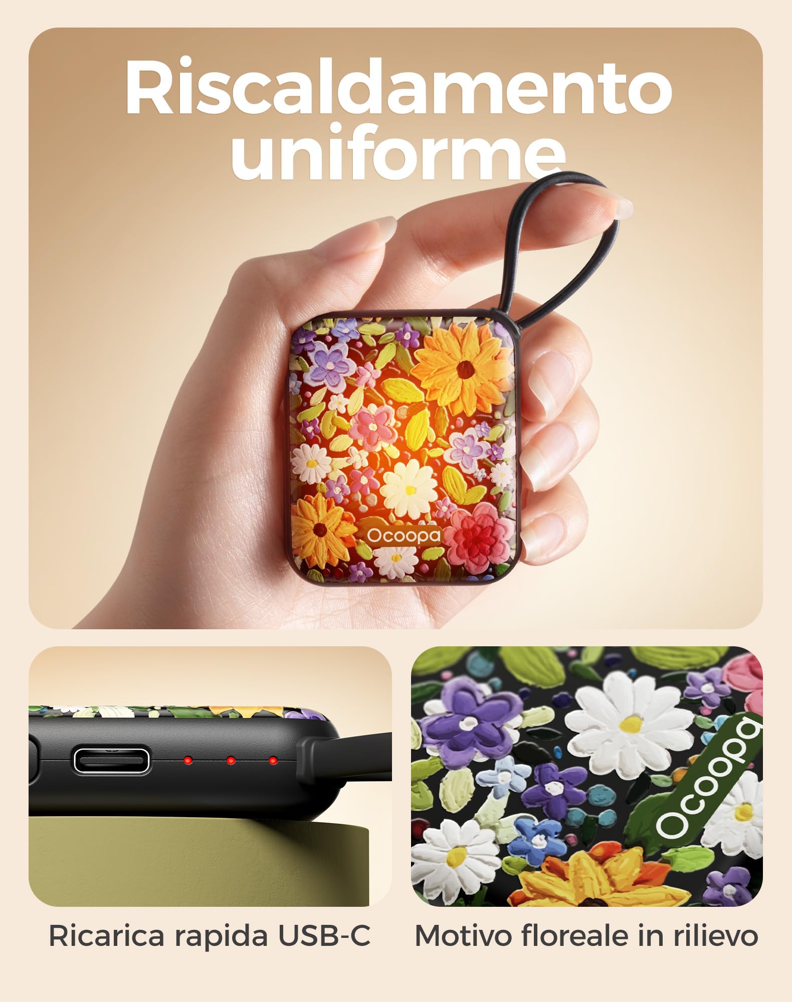 OCOOPA Scaldamani Elettrico 2 Pezzi, Portatile Scalda Mani USB Ricaricabile 4000mAh, 3 Livelli fino a 52°C, Utile Regalo di Natale, Ideale per Sci Invernale, Viaggi e Attività all’Aria Aperta,UT5 Nano