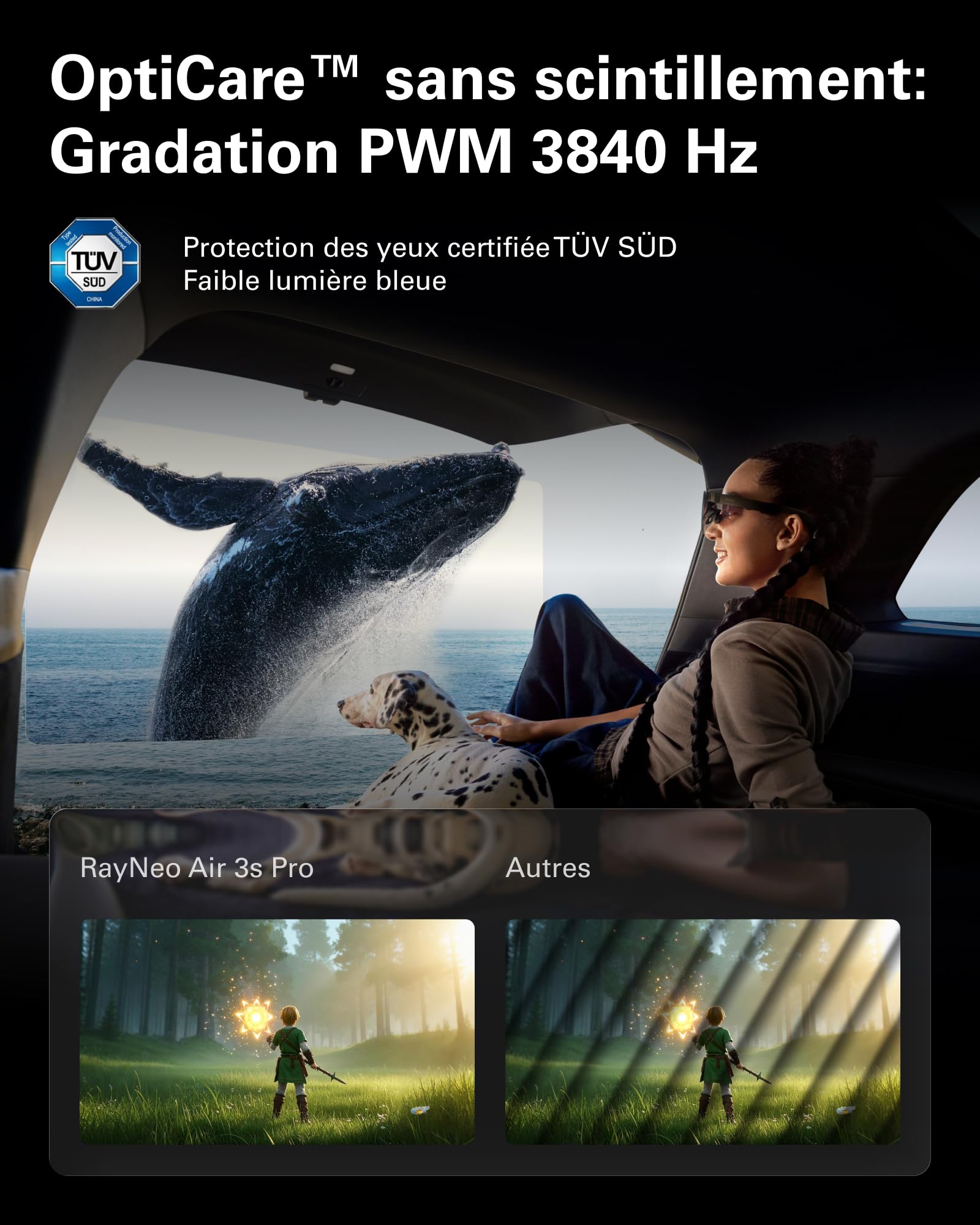 RayNeo Air 3s Pro Lunettes AR/XR - Affichage vidéo 201'' 1200 Nits 120Hz HueView 2.0, Lunettes de Jeu intelligentes pour iPhone 17,16,15/Android/Mac 2/PS5/SteamDeck