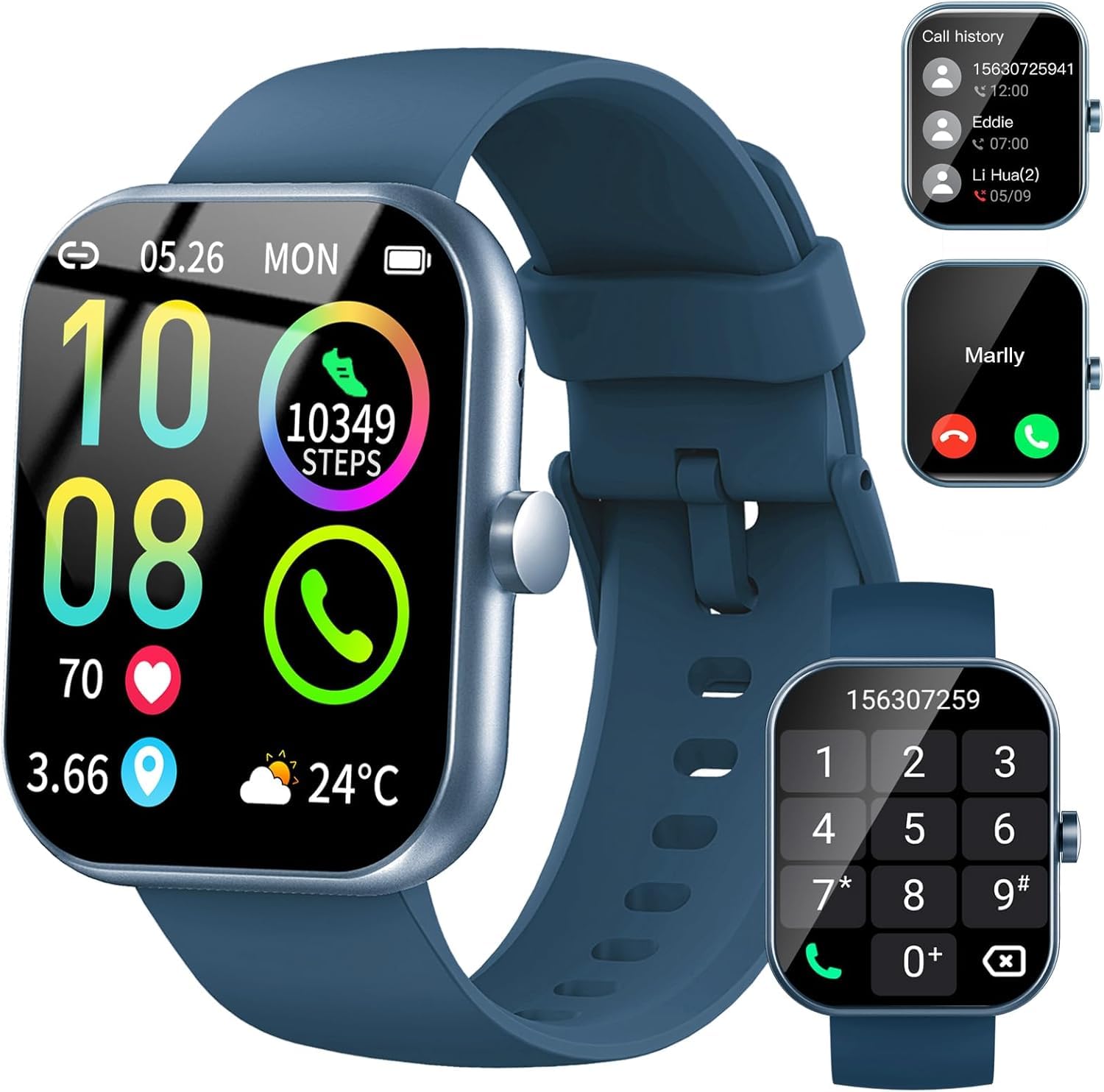 Smartwatch Uomo Donna, 1.96" Orologio Smartwatch con Effettua/Risposta Chiamate, 113+ Sportive Smart Watch con Cardiofrequenzimetro/Contapassi, Impermeabile IP68 Fitness Tracker per Android iOS, Blu