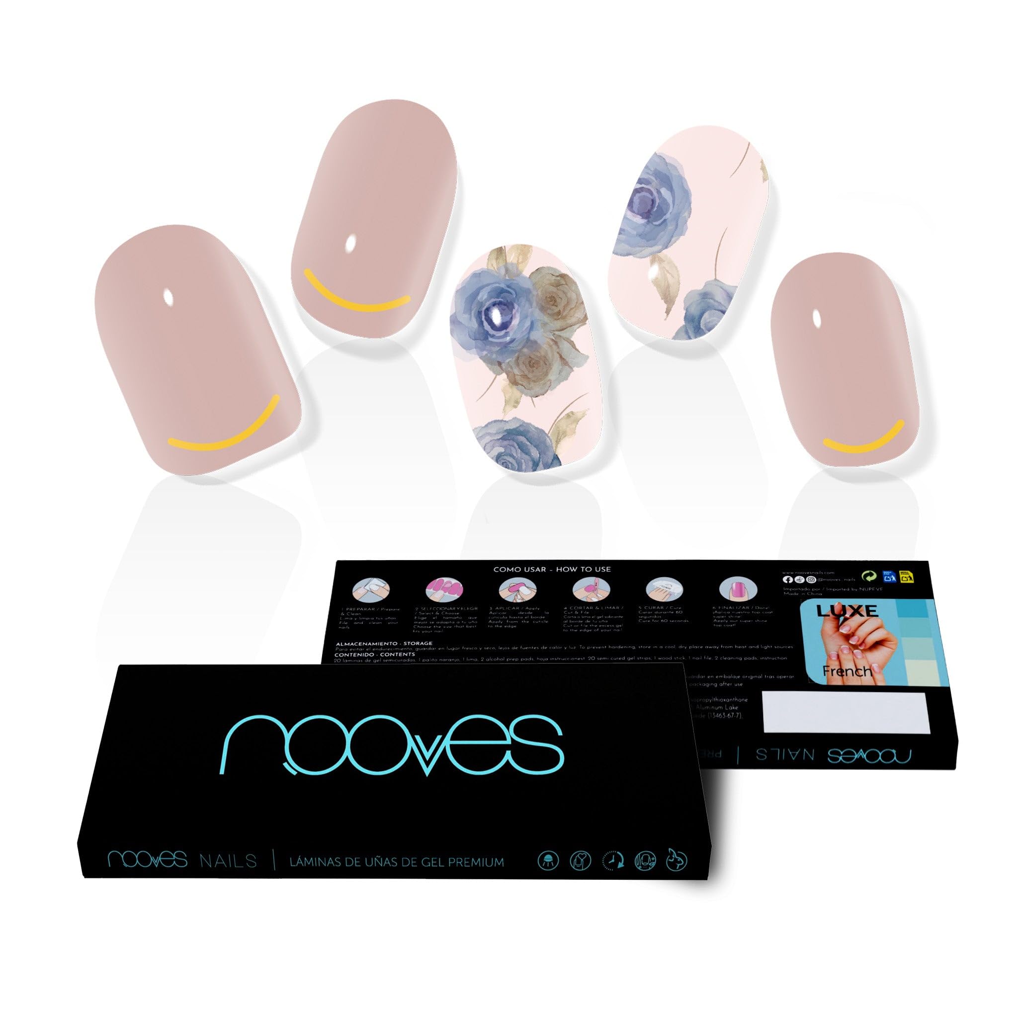 Uñas Postizas Nooves Elegant Floral Gel Autoadhesivas metálico