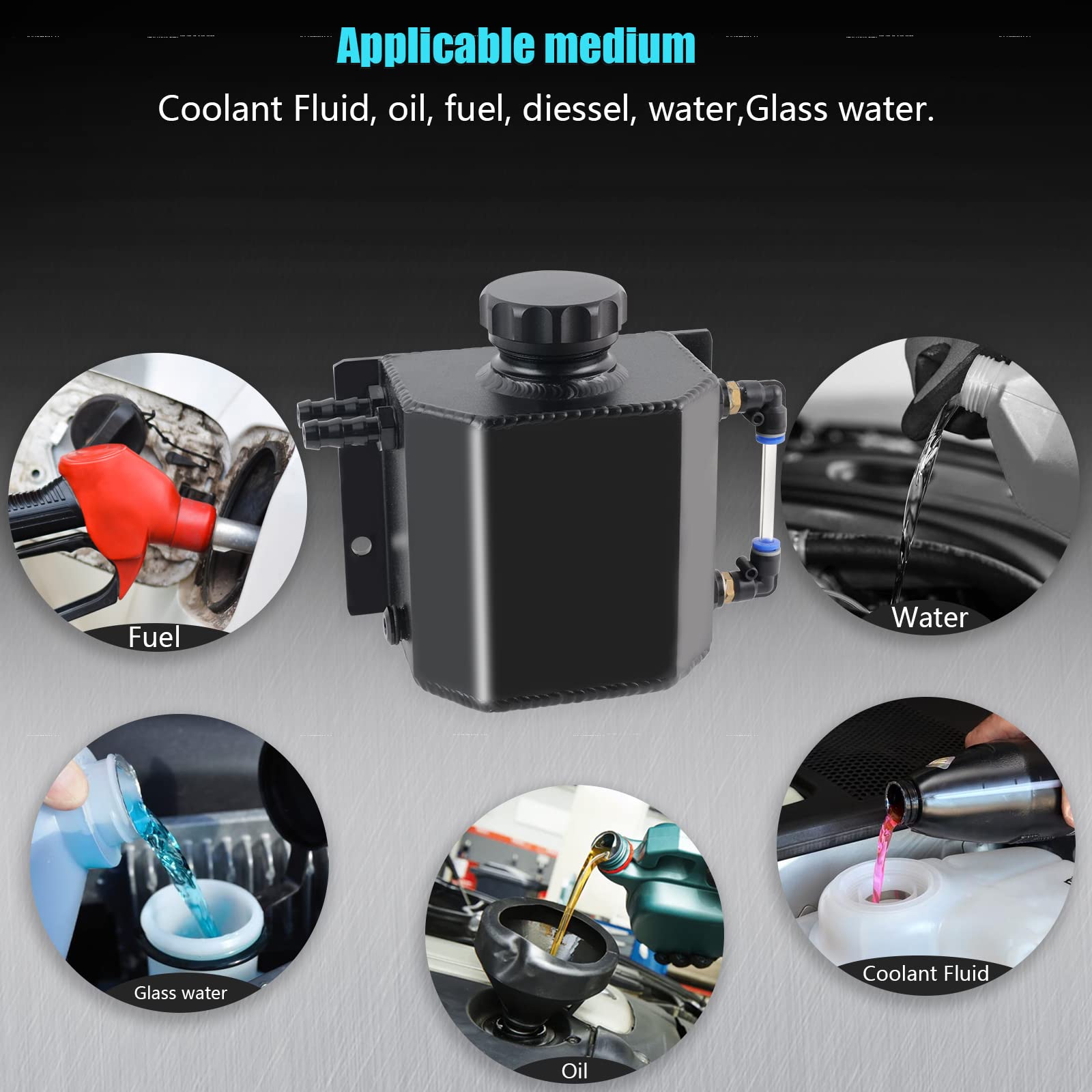 Universal 1L Aluminum Coolant Overflow Tank - Black Radiator Expansion Reservoir For Most Vehicles