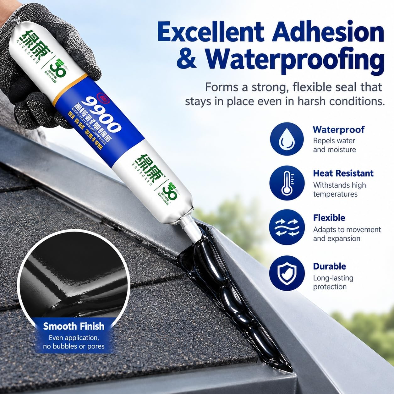 9900 Sealant Waterproof, Silikon-Dichtmasse Hitzebeständig, Flexibel und Wasserdicht für Dach und Wand, Rissreparatur und Leckabdichtung