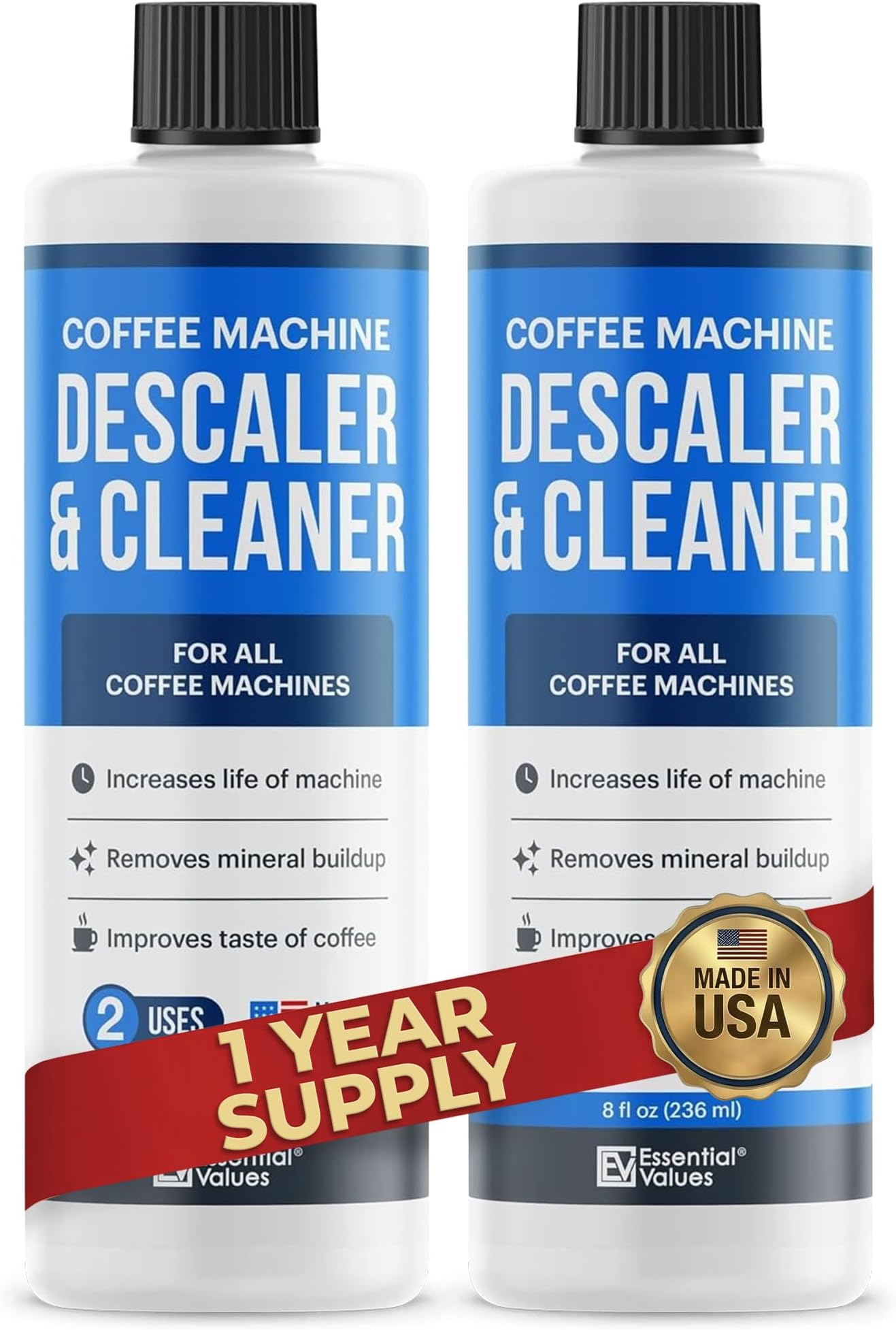 Essential Values Coffee Machine Descaler for Coffee Machines Cleaner - Descaler Liquid - Compatible with Delonghi, Nespresso, Dolce Gusto, Sage, Lavazza and More - 473ml 4 uses