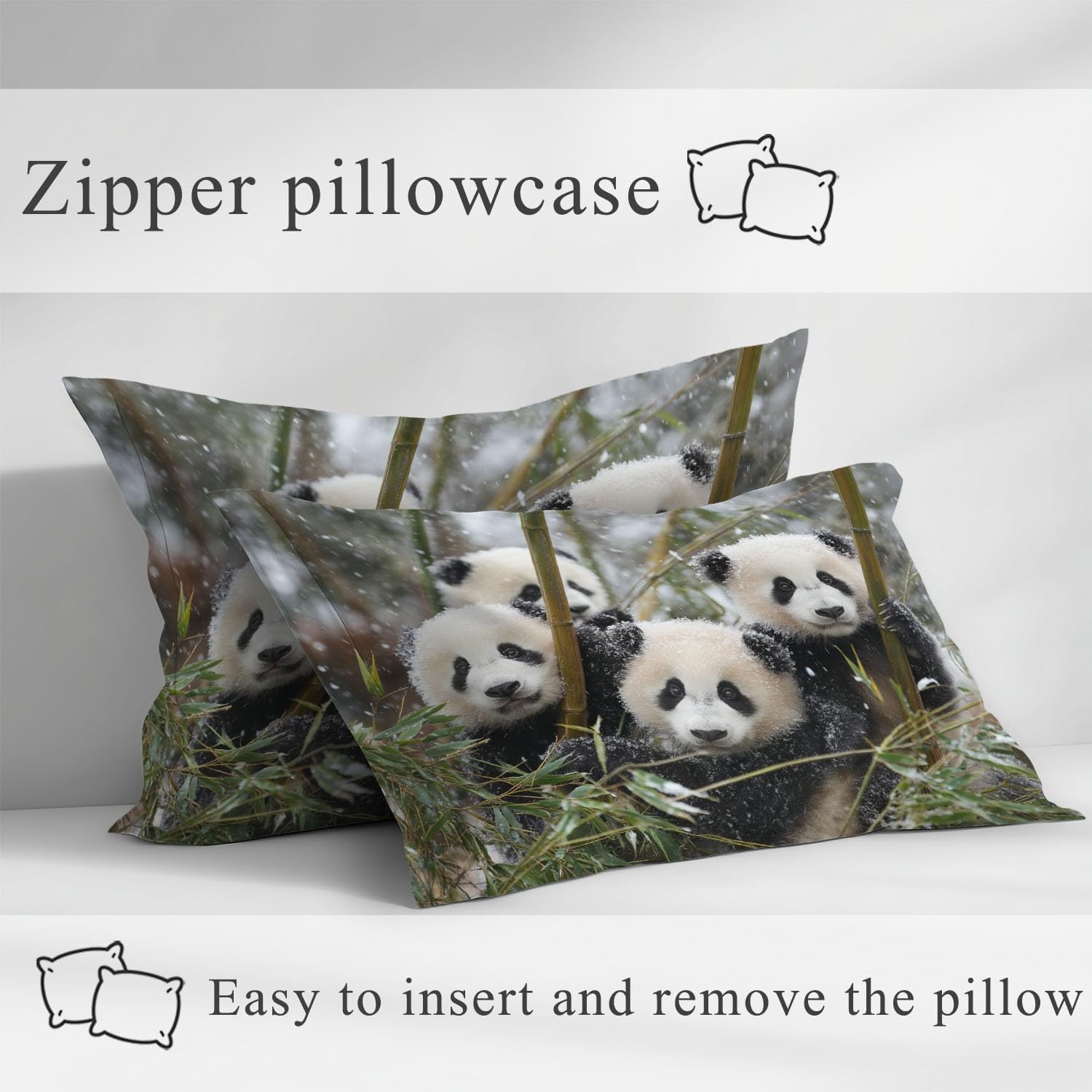 Kinderzimmer Spannbettlaken 200 x 200 cm - Mikrofaser Baby Panda, Schneeflocken, Frisch Bettwäsche-Set, Realistische Fotografie, Harmonie with 30 cm Tiefe Tasche Bettlaken
