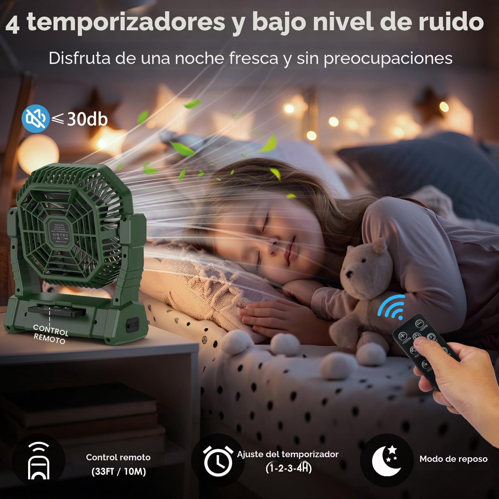 COZII Ventilador Portatil 20000mAh, Ventilador Camping Recargable, 4 Velocidades Ventilador USB Silencioso, Ventilador de Mesa con Luz LED y Control Remoto pare Viaje Picnic Pesca Oficina