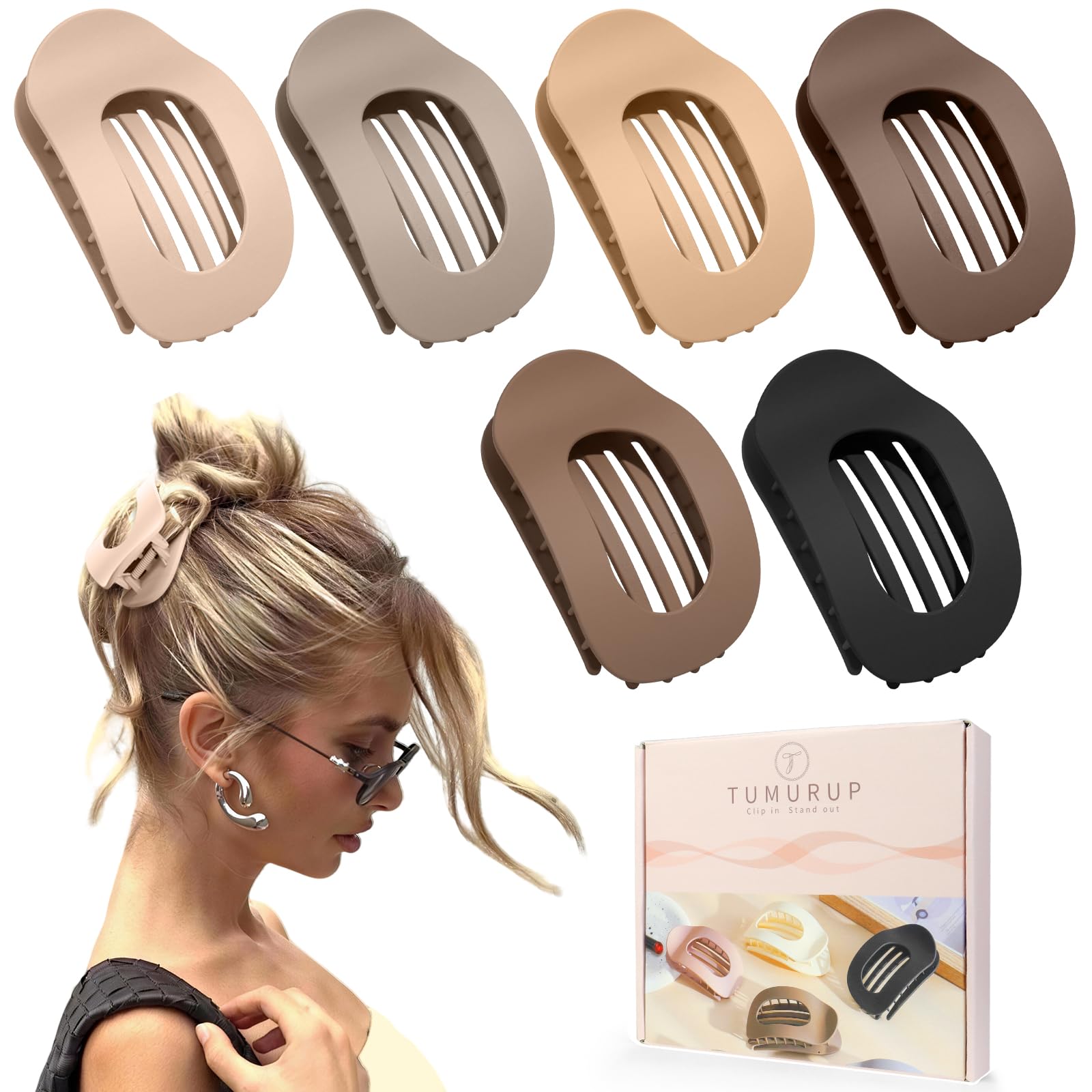 Tumurup Haarklammern Damen 6 Farben | Rutschfeste Große Flache Haarklammern & Flat Claw Clip | Französisch-Matt Elegant für Alltag, Sport, Autofahren