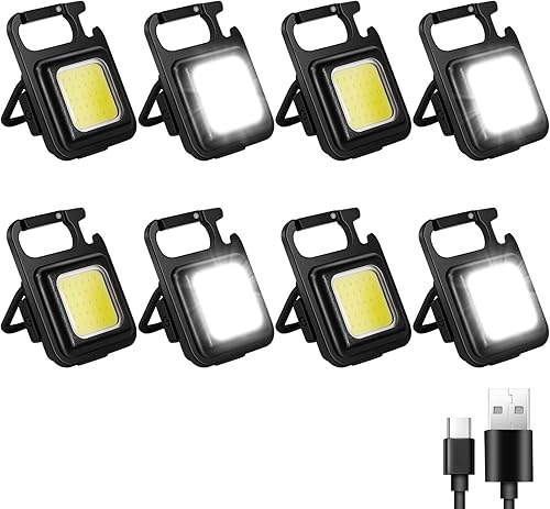 8 linternas pequeñas COB 1000 lúmenes llavero recargable brillante mini linterna 4 modos de luz luz de bolsillo portátil con soporte plegable