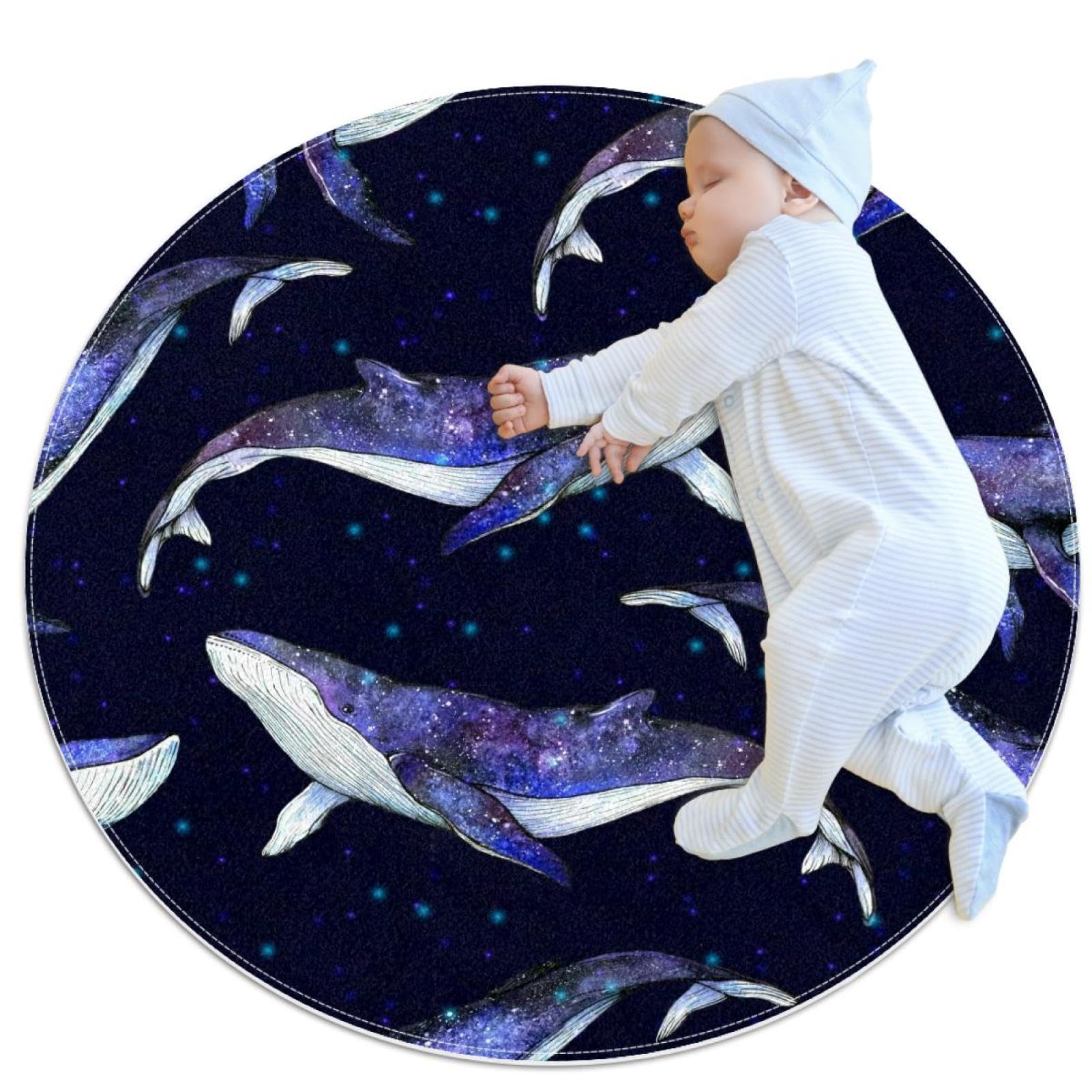 Tapis de chambre enfant baleines nébulaires pour coin lecture doux sous canapé