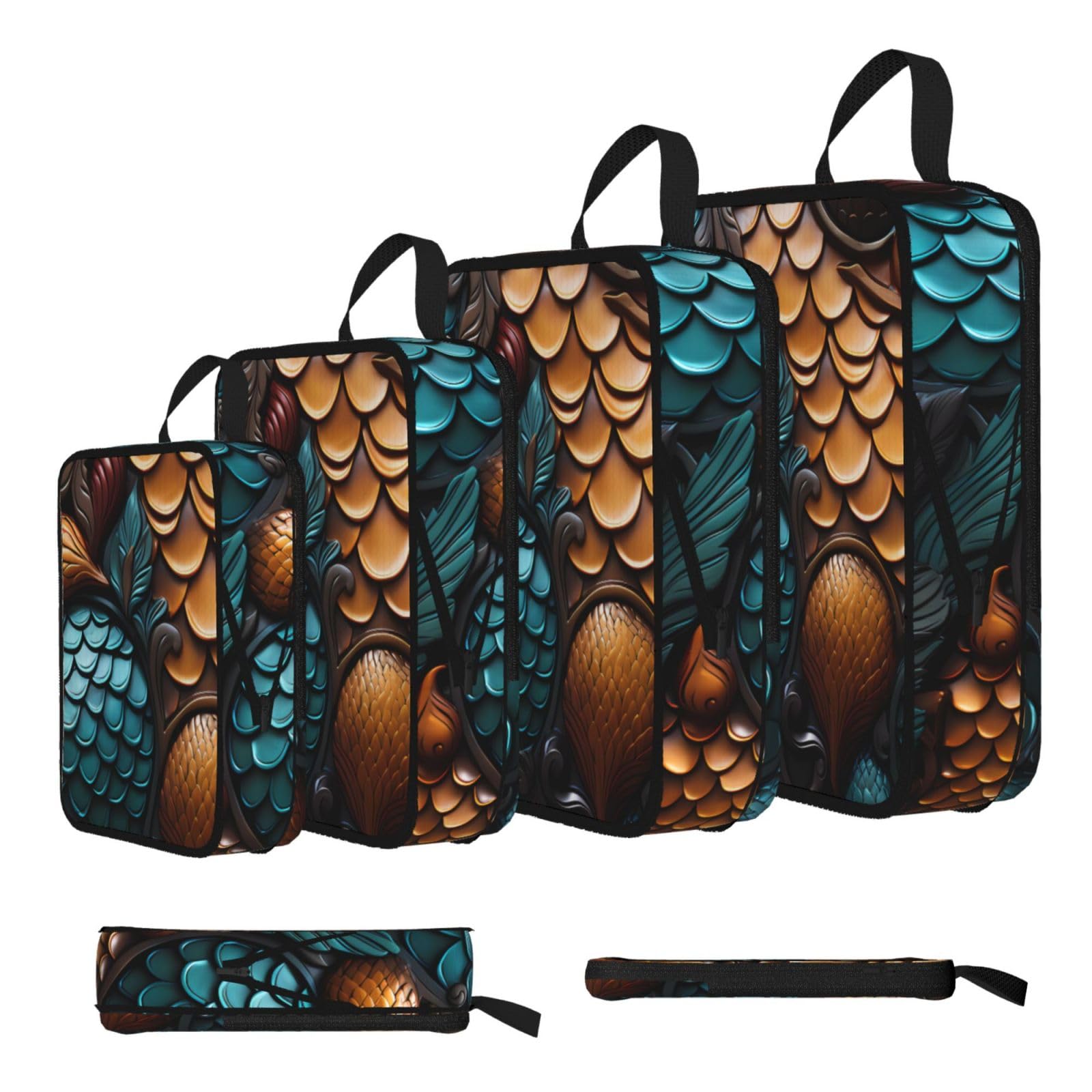 Sxzvvbn Black Fishscale Pattern Compression Packing Cubes 4 Piece Set