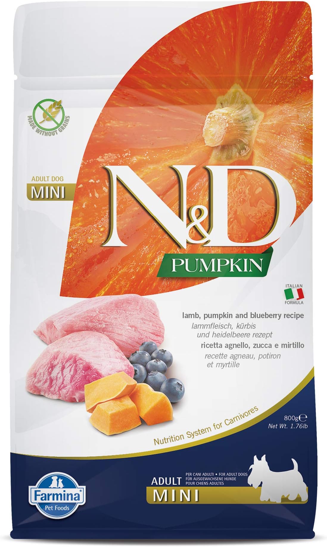 N & D Dog Pumpkin Lamb & Blueberry Adult Mini Gr 800