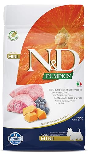Farmina N&D Pumpkin Adult Mini Dog Food | Lamb, Blueberry & Pumpkin | Rich in Anti-oxidants|Complete Food for Adult Dogs | 0.8kg | No Artificial Preservatives