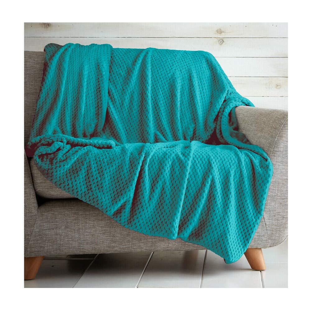 Polyester Throws/Blankets 150 X 200 Popcorn Design Soft Warm (Teal, Double) โ image 1