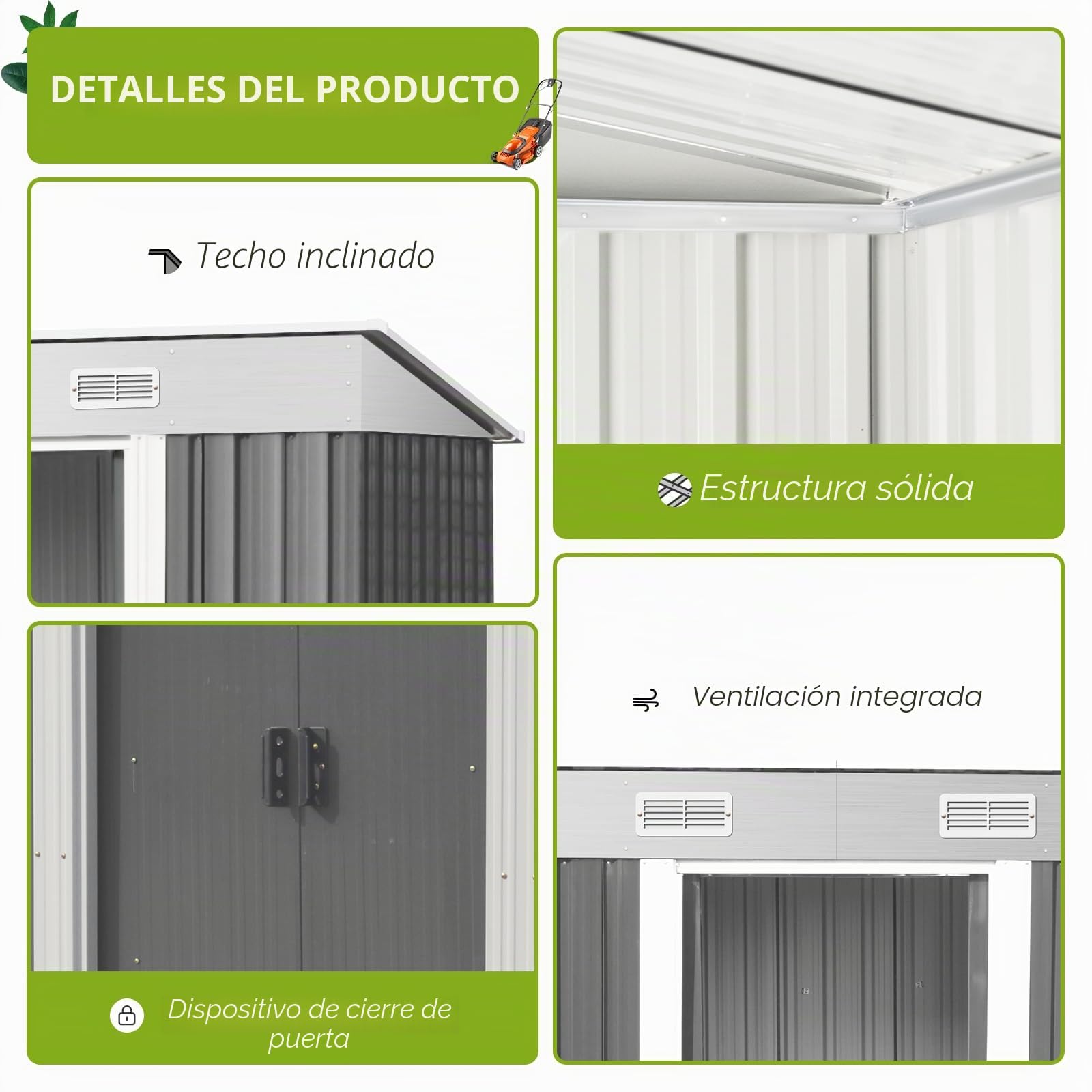 Garvee Caseta de Jardín Exterior de Acero Galvanizado, Cobertizo de Almacenamiento Metálico 183 x 122 x 180 cm para Herramientas y Bicicletas, Estructura Resistente con Ventilación y Tejado, Gris