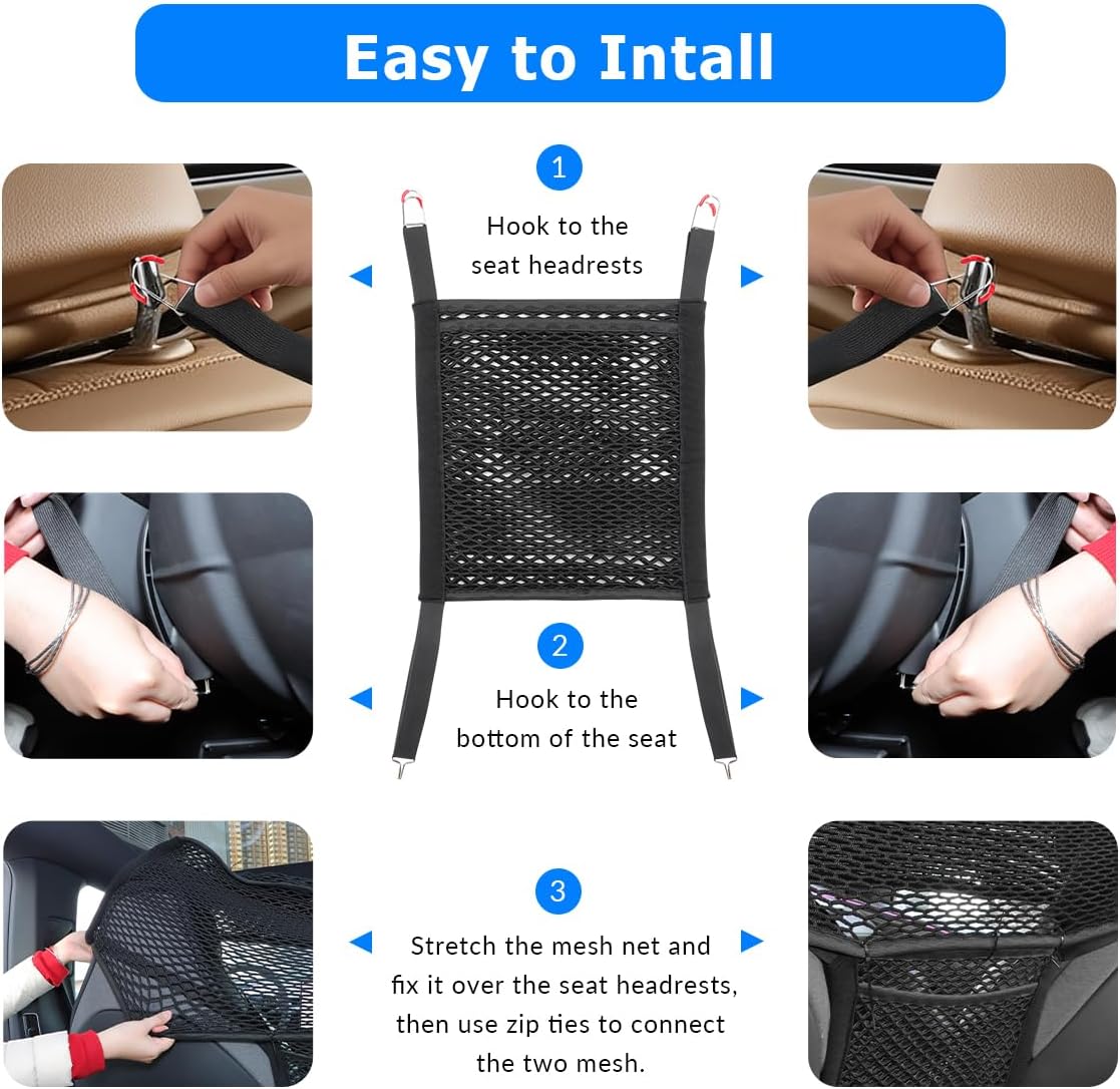 Car Dog Barrier Net Car Mesh Organizer Back Seat Divider for Dog Easy Install 2 Pieces (for Split Seats)