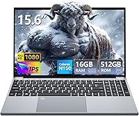 Vista 1 de Portátil para juegos, Celeron N150 (hasta 3.6 GHz), tapa superior de 15.6 pulgadas con 16 GB DDR4 512 GB SSD, huella digital KB retroiluminada, FHD