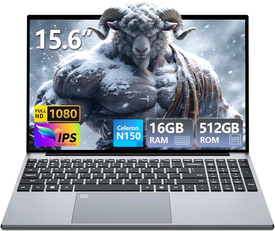 Laptop para jogos, laptops Twin Lake N150 (até 3,6 GHz), topo de colo de 15,6 polegadas com SSD DDR4 de 16 GB de 512 GB, impressão digital KB retroiluminada, FHD 1920 x 1080, Win 11 Pro, WiFi 5, BT