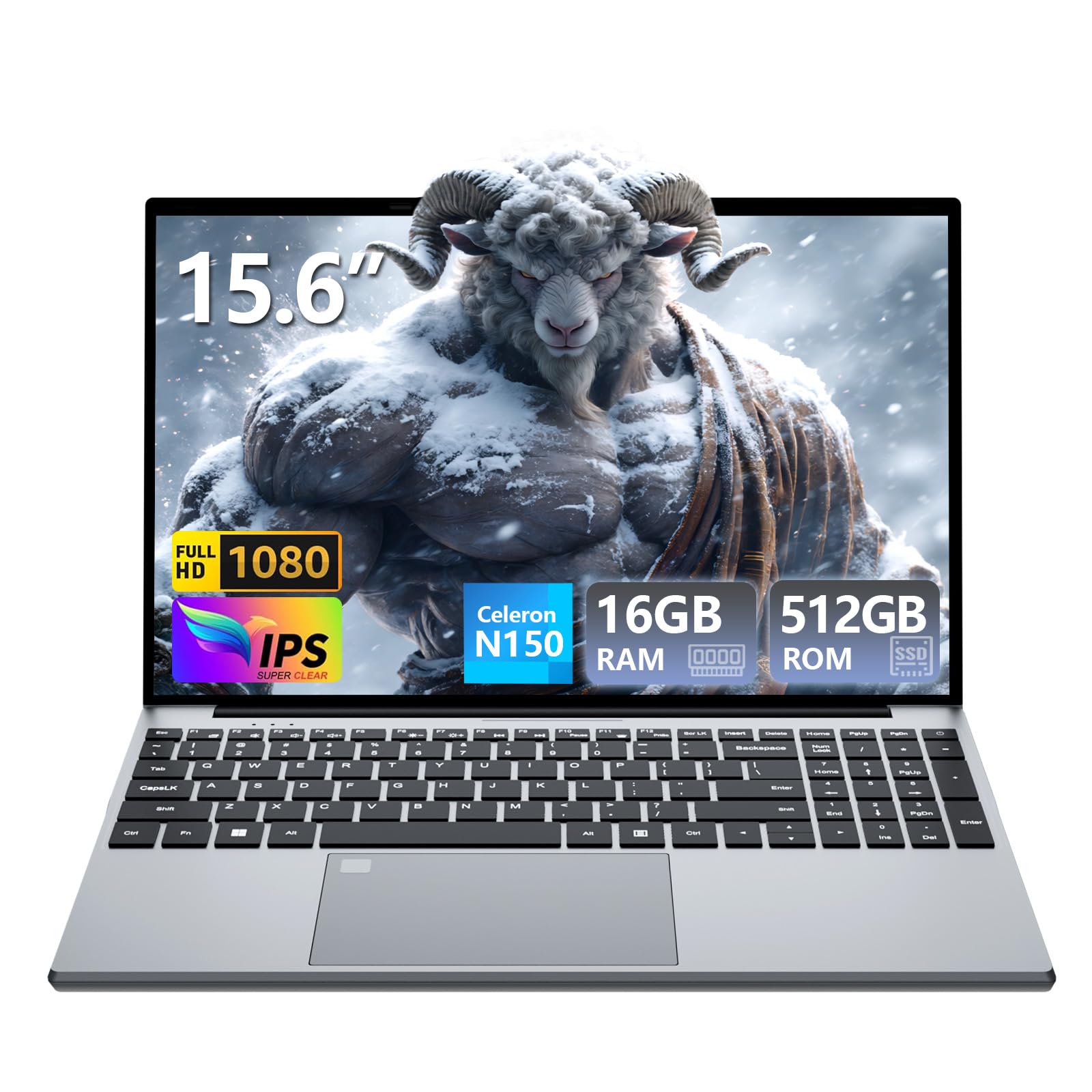 Gaming Laptop, Celeron N150 Laptops(up to 3.6GHz), 15.6 inch Lap top with 16GB DDR4 512GB SSD, Backlit KB Fingerprint, FHD 1920*1080, Win 11 Pro, WiFi