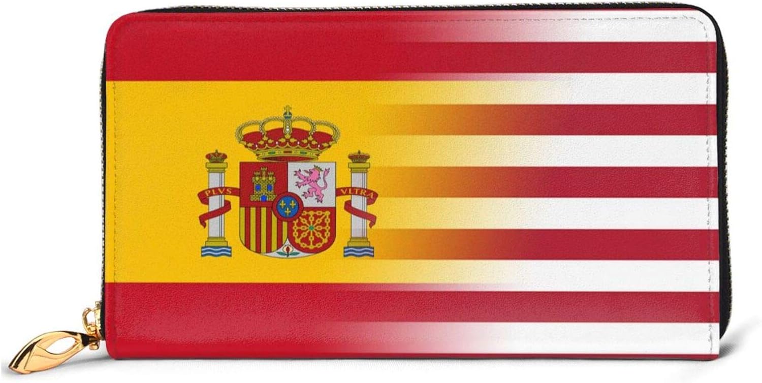WAYMAY American Flag And South Korean Flag Ladies Long Wallet Genuine Cowhide Zip Closure Card Slot Wallet