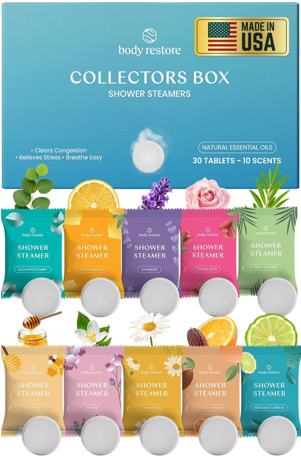 BodyRestore Shower Steamers Aromatherapy - Christmas Gifts for Women and Men, Stocking Stuffers (30 Count)