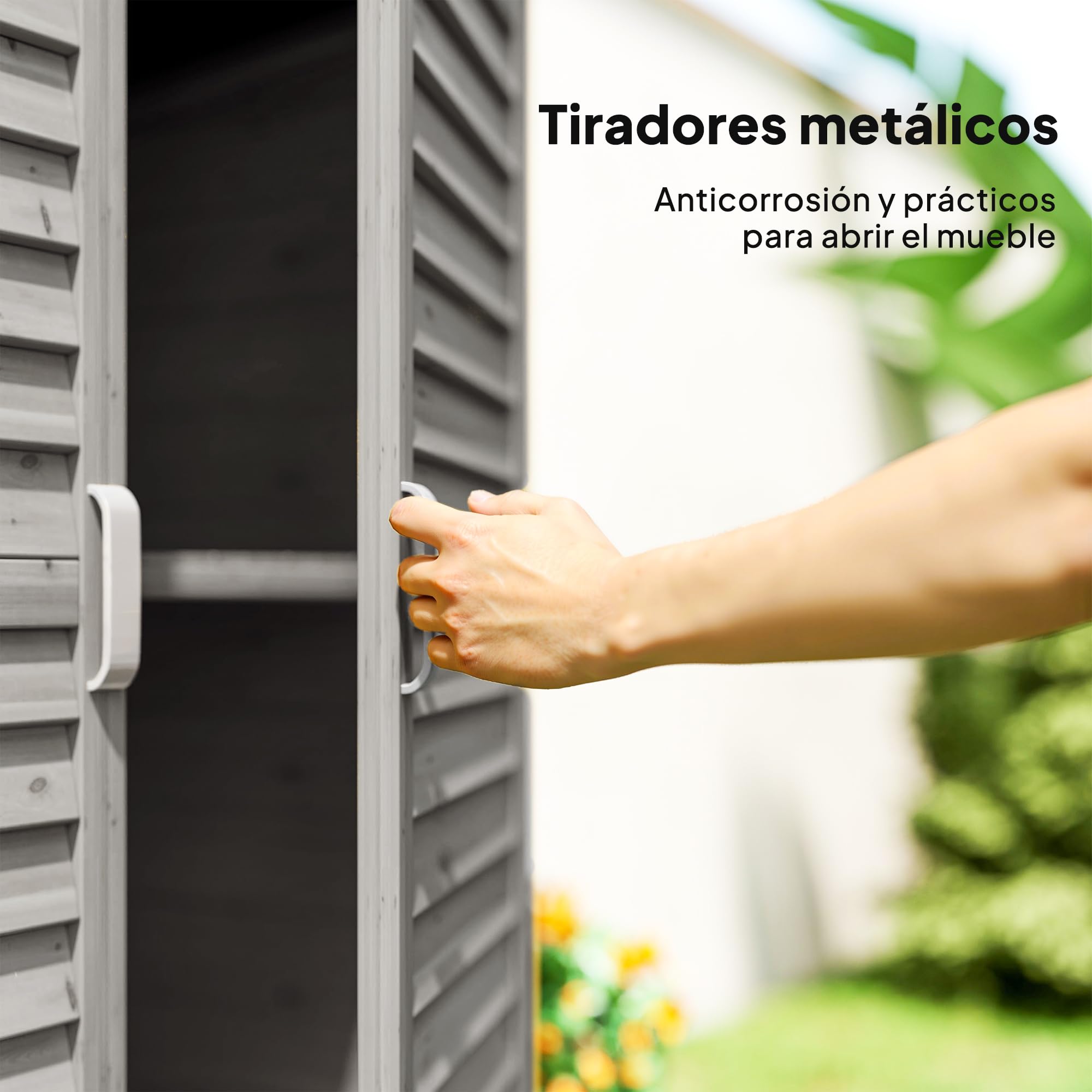 Outsunny Cobertizo de Almacenamiento de Madera para Jardín con 2 Estantes Interiores 2 Puertas y Techo Inclinado para Exterior Terreza 87x46,5x96,5 cm Gris