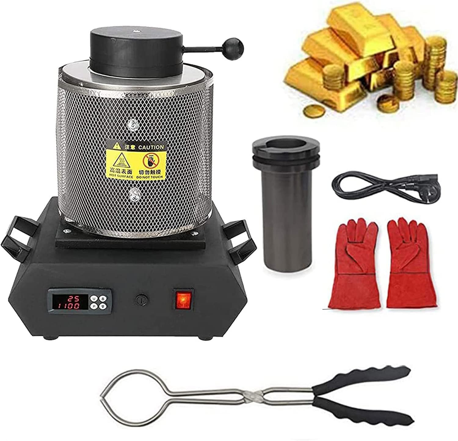 TBLOTYD Automatic Electric Melting Furnace, 1150? Automatic Digital Melting Furnace, with Metal Anti-Scalding Net, for Casting Melting Refining Precious Metals