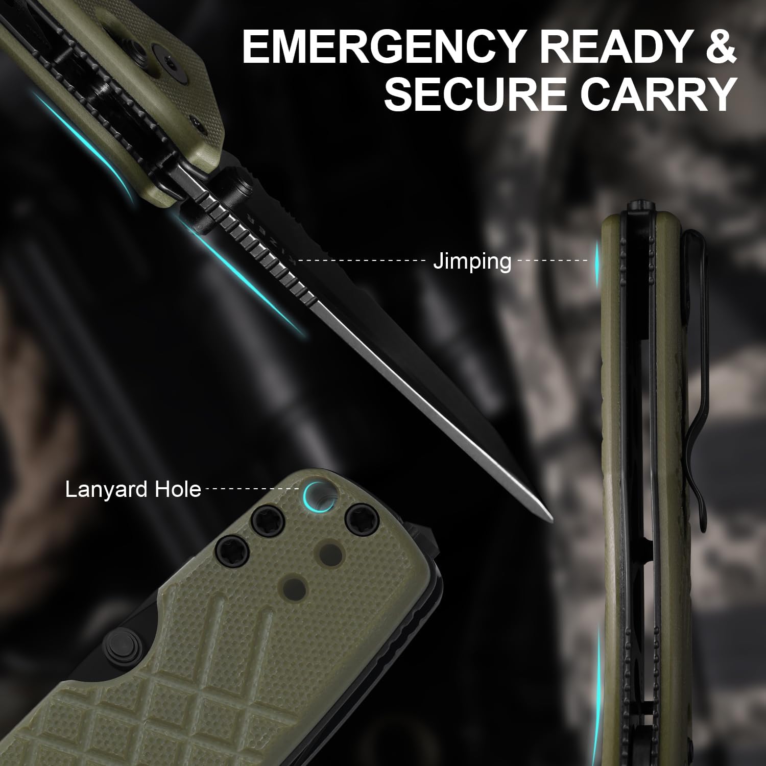 Kizer Aegis T Tactical Pocket Knife, 3.21" D2 Steel Tanto Folding Knife with Olive Green G10 Handle, Thumb Stud Opener Clutch Lock, EDC knives for Outdoor, Tactical and Survival V3774CTM2