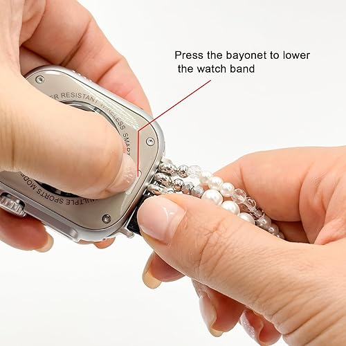 Miniatura 6 de Pulsera de cuentas de piedra compatible con Apple Watch Band 1.496 in 1.575 in 1.614 in Series 87SE654321 para mujeres y niñas, correa de cuero