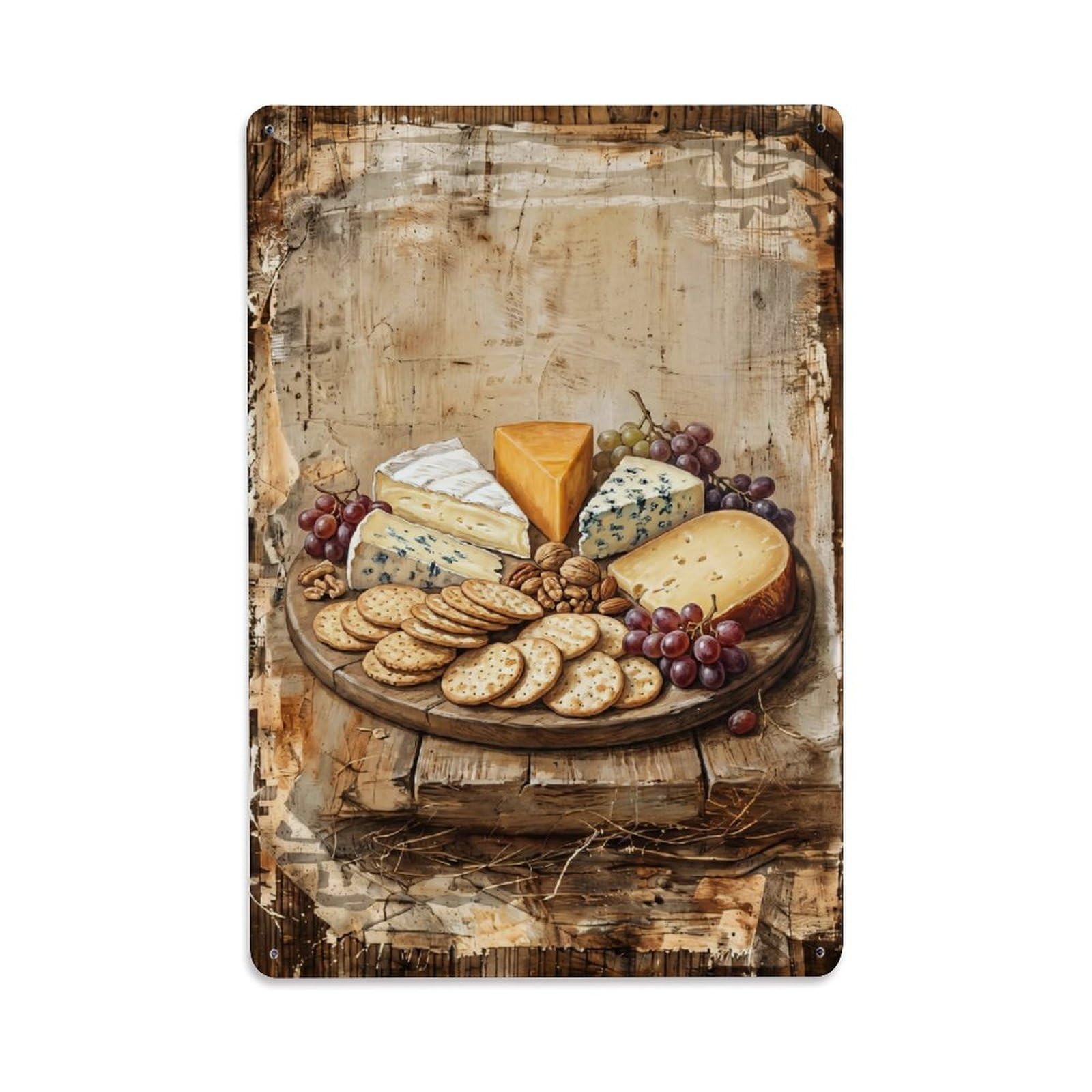 Country Dining Table Cheese Platter Countryside Home Vintage Metal Tin Sign Plaque Wall Decor for Cafe, Club, Garden Metal Poster 8x12Inch