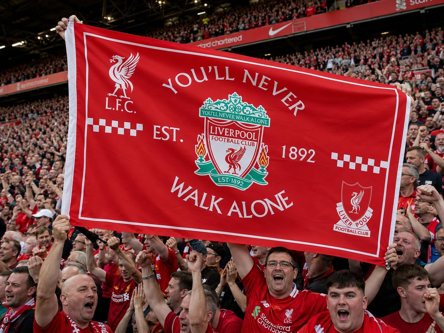 FC Liverpool You'll Never Walk Alone Flag Banner 3x5 feet Soccer Indoor Outdoor Football Flag Soccer 2 Grommets Included