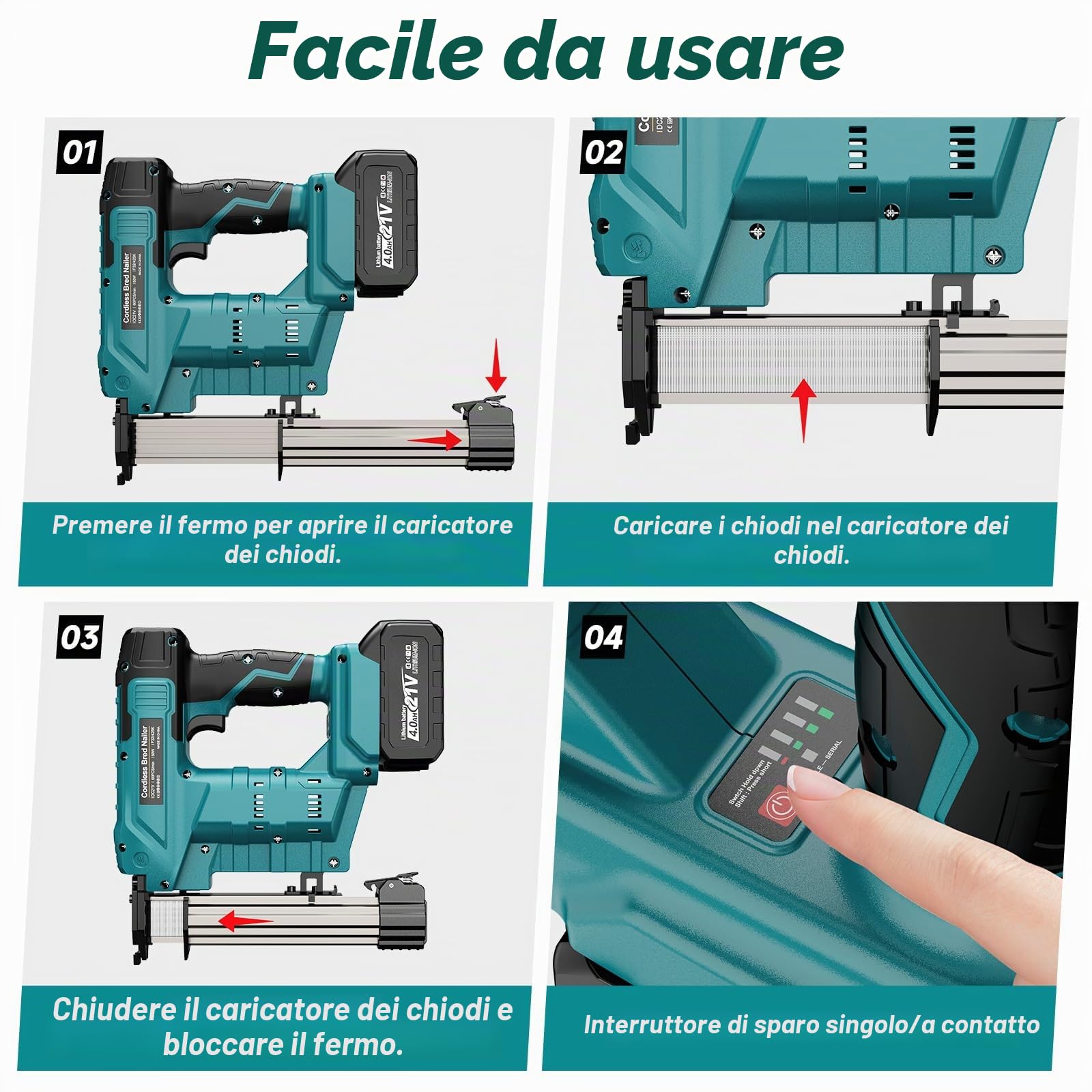 Yofuly Sparachiodi a Batteria Compatibile con Makita 18V 21V Batteria, 1 x4000mAh Batteria e Caricabatteria 3000 chiodi Pistola Graffatrice Elettrica per Legno DIY Tappezzeria Falegnameria