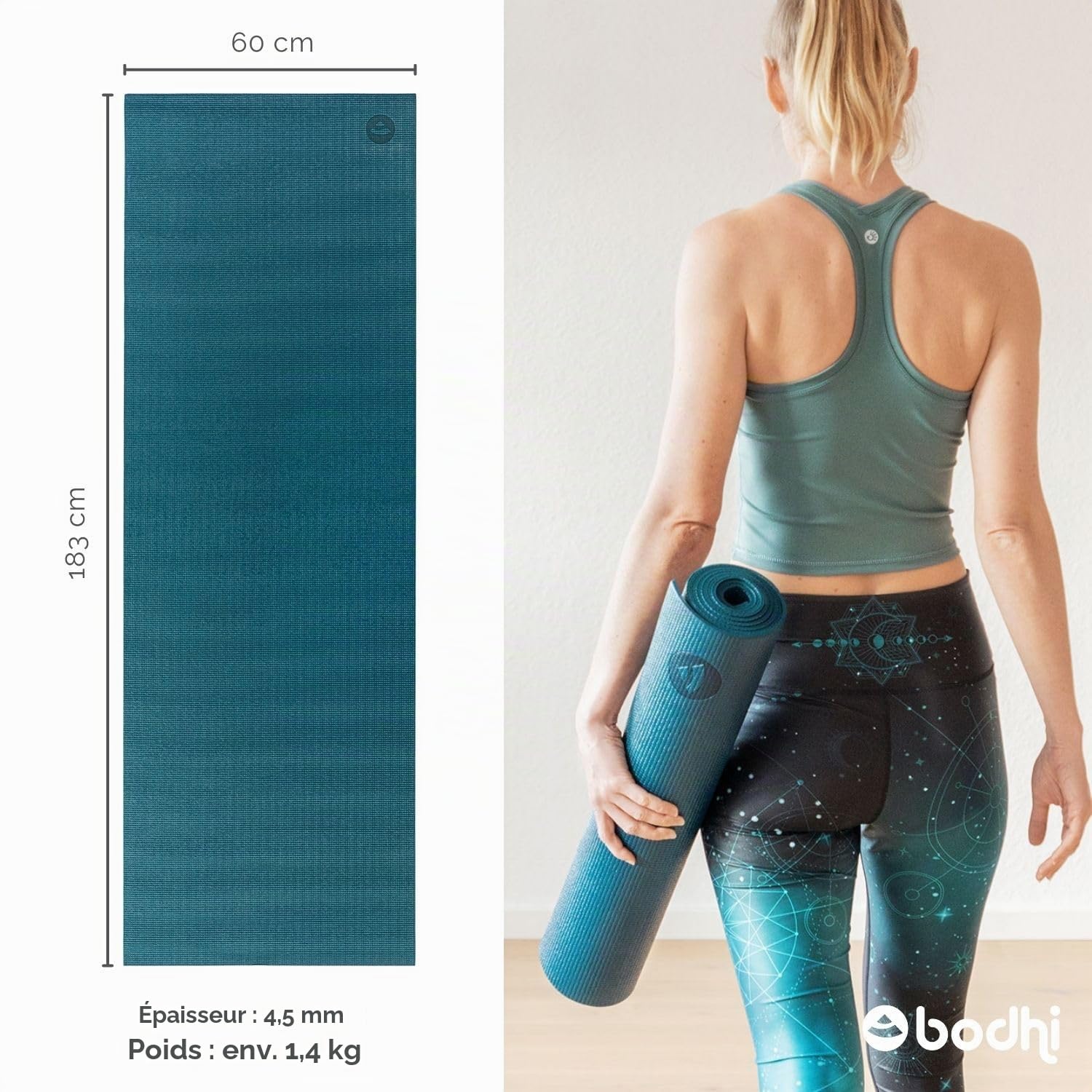 Bodhi Tapis de yoga Asana | Tapis d'exercice antidérapant | Sans substances nocives et lavable | Tapis en PVC | Tapis de fitness pour yoga, Pilates et gymnastique | Tapis antidérapant pour votre
