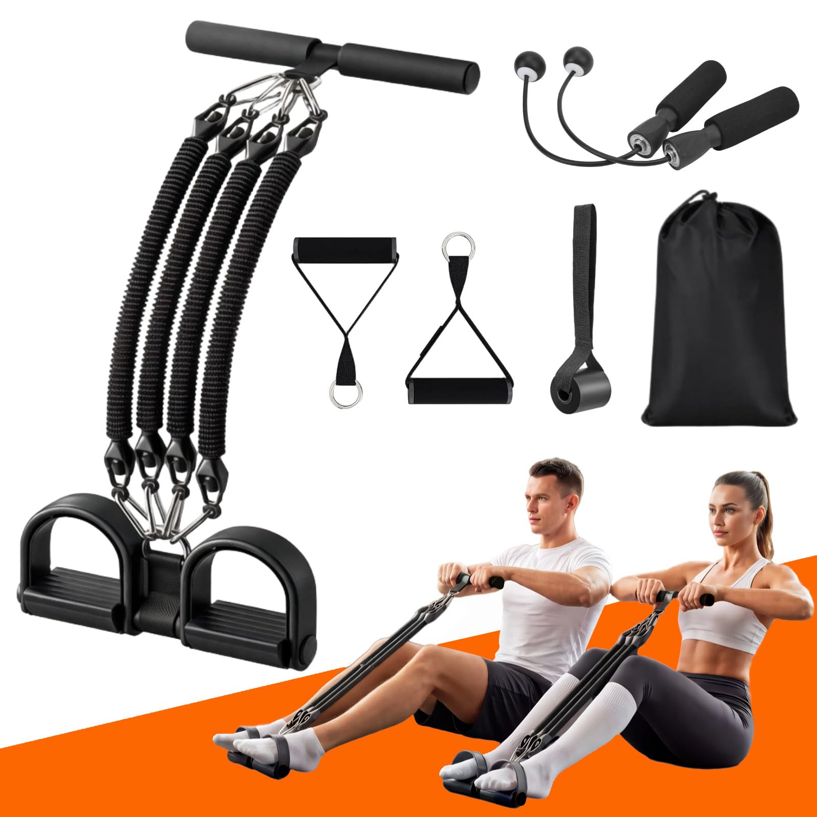 Multifunction Pedal Resistance Band With Handle, Upgraded 4 Tube Adjustable Foot Resistance Bands for Legs, Core, Arm, Body Puller Trainer, Pilates & Home Gym Equipment for Women Men