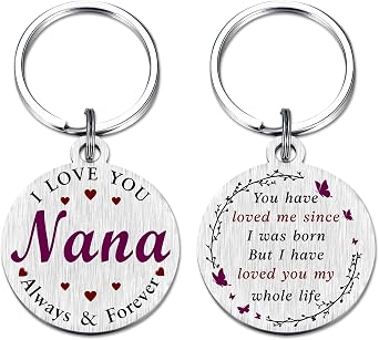 Nana Gifts, I Love Nana Keychain for Women, Personlized Birthday Present from Grandson Granddaughter Grandkids