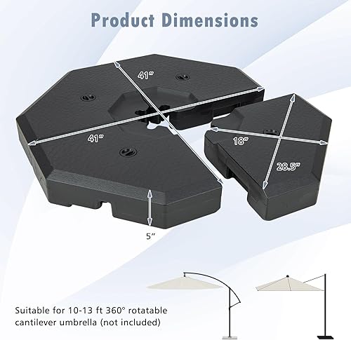 Miniatura 7 de Giantex 4 bases de sombrilla de patio con desplazamiento de 350 libras, base octogonal para sombrilla rellena de arena y agua para sombrilla