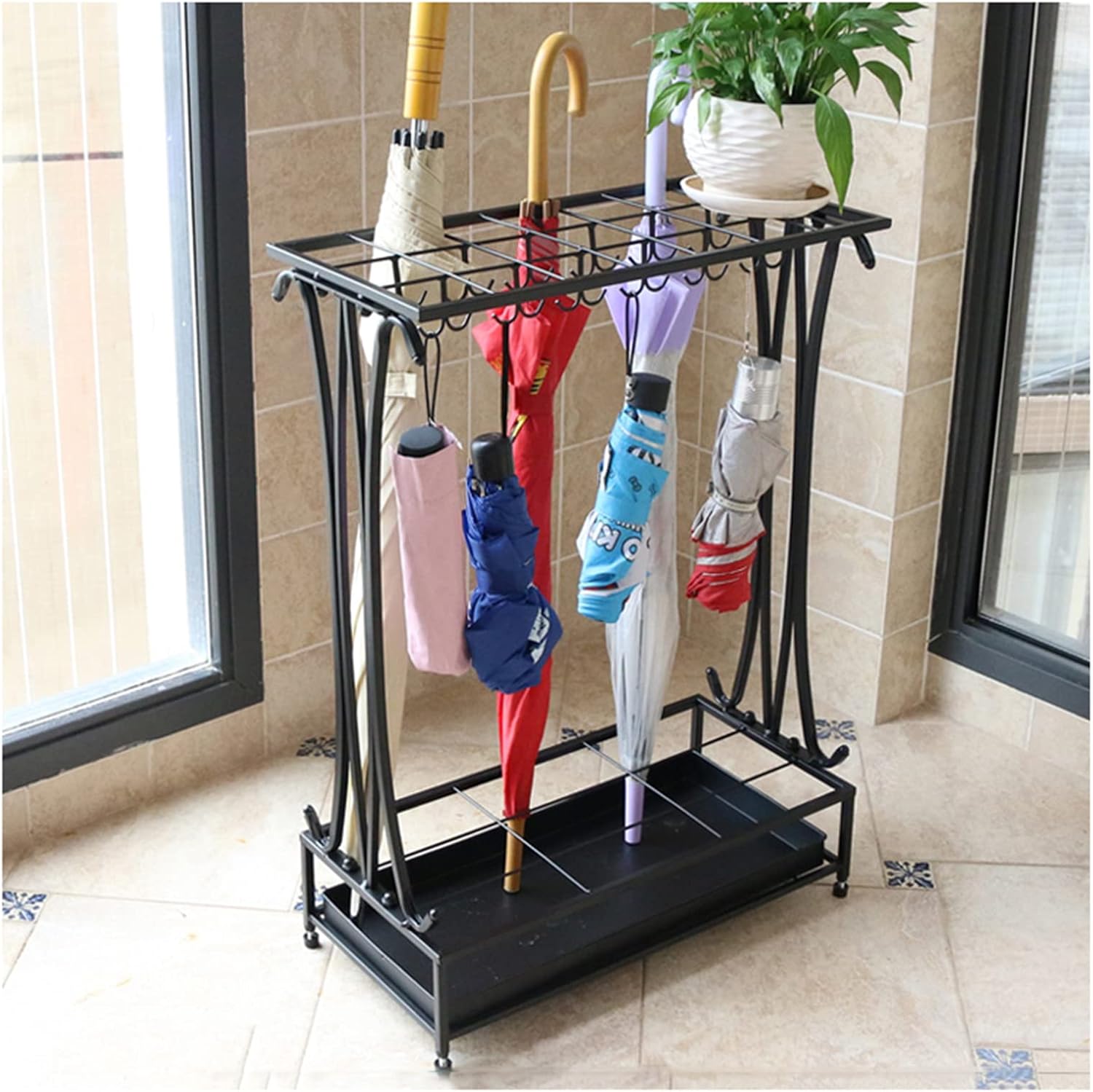 Umbrella Stand, Umbrella Racks, Umbrella Stands High Capacity Commercial/Home Umbrella Rack with 10-21 Independent Spaces Umbrella Holder for Hallway, Office, Door (Blac